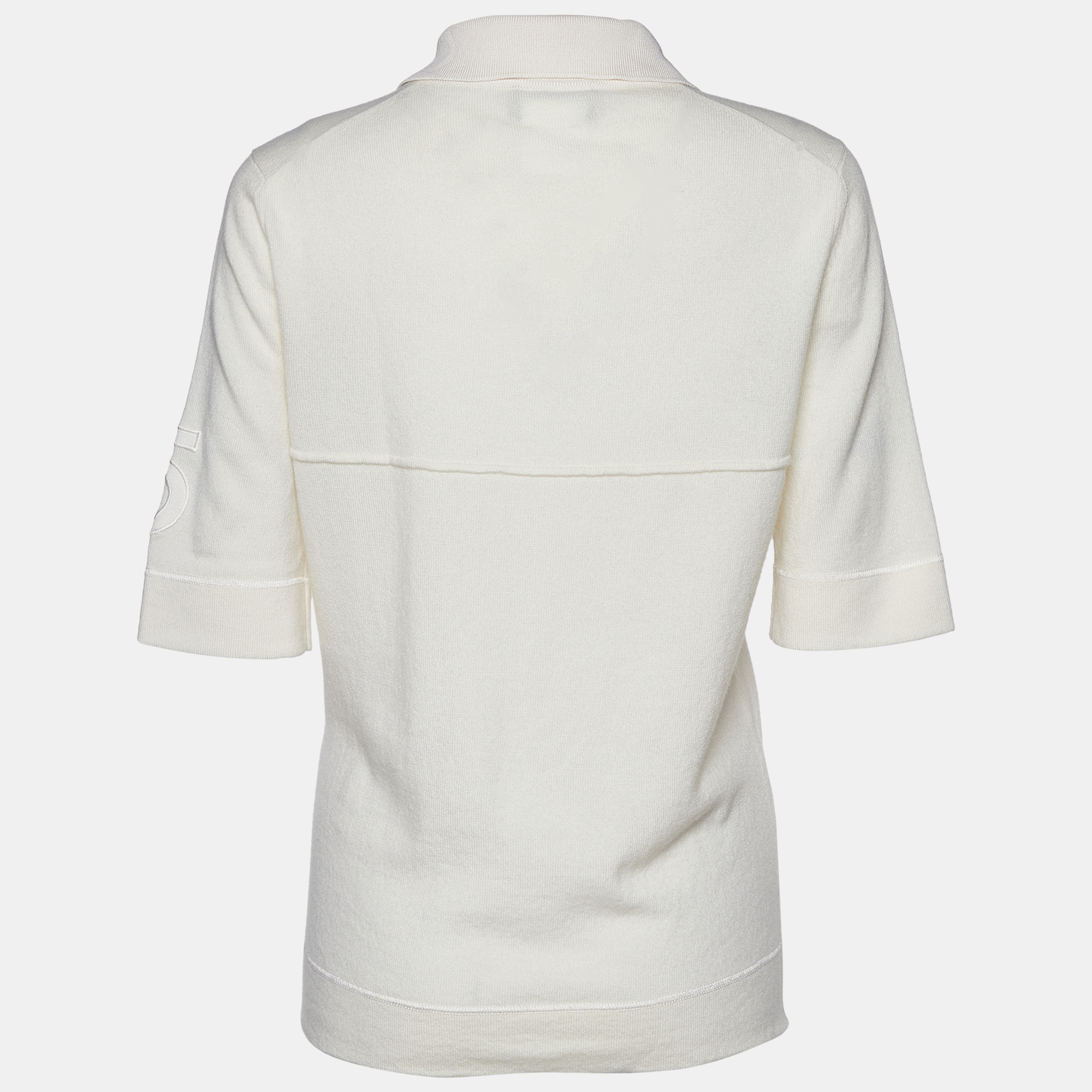 

Chanel Cream Embroidered Cashmere Polo T-Shirt