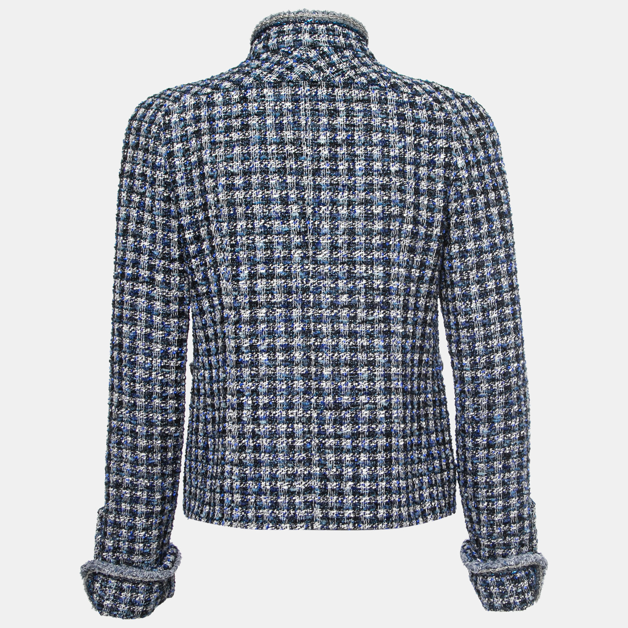 

Chanel Blue Tweed Chain Trim Jacket