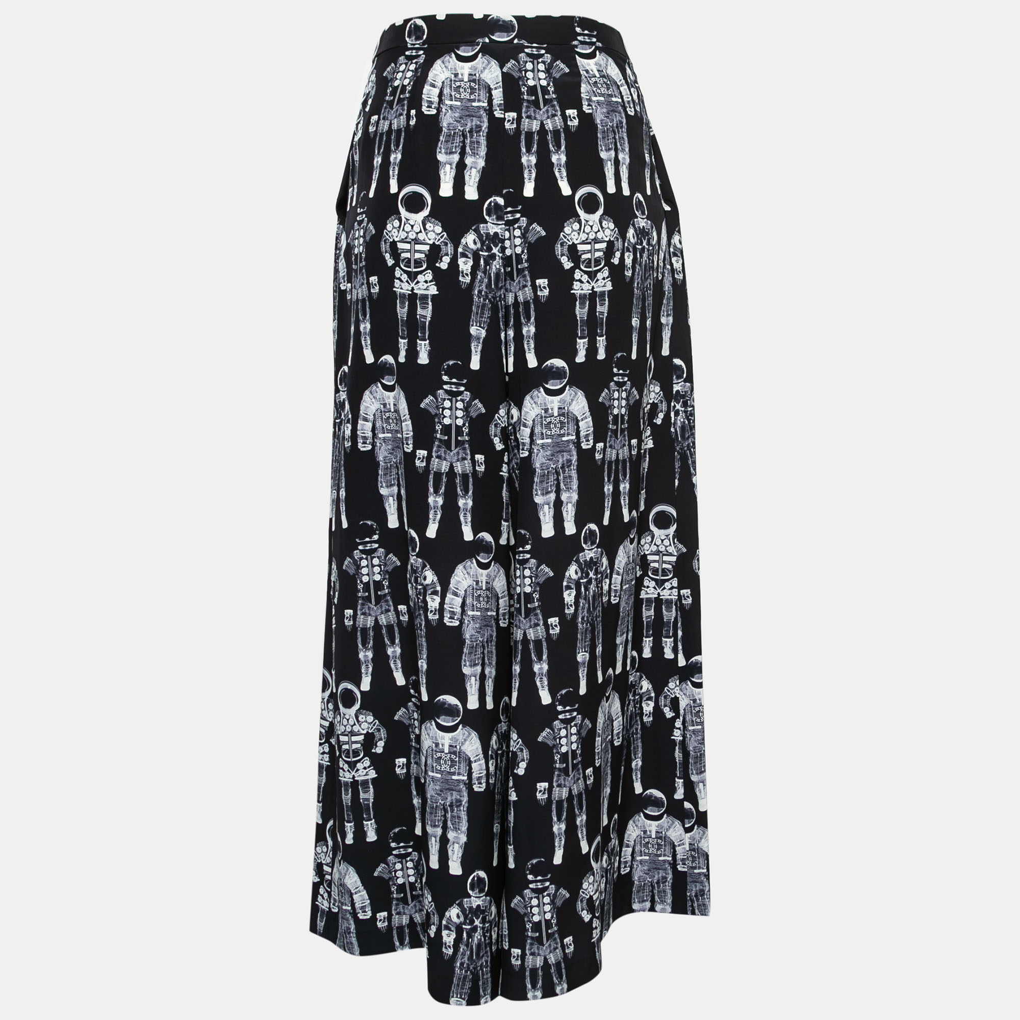 

Chanel Black X-Ray Astronaut Print Silk Twill Pants