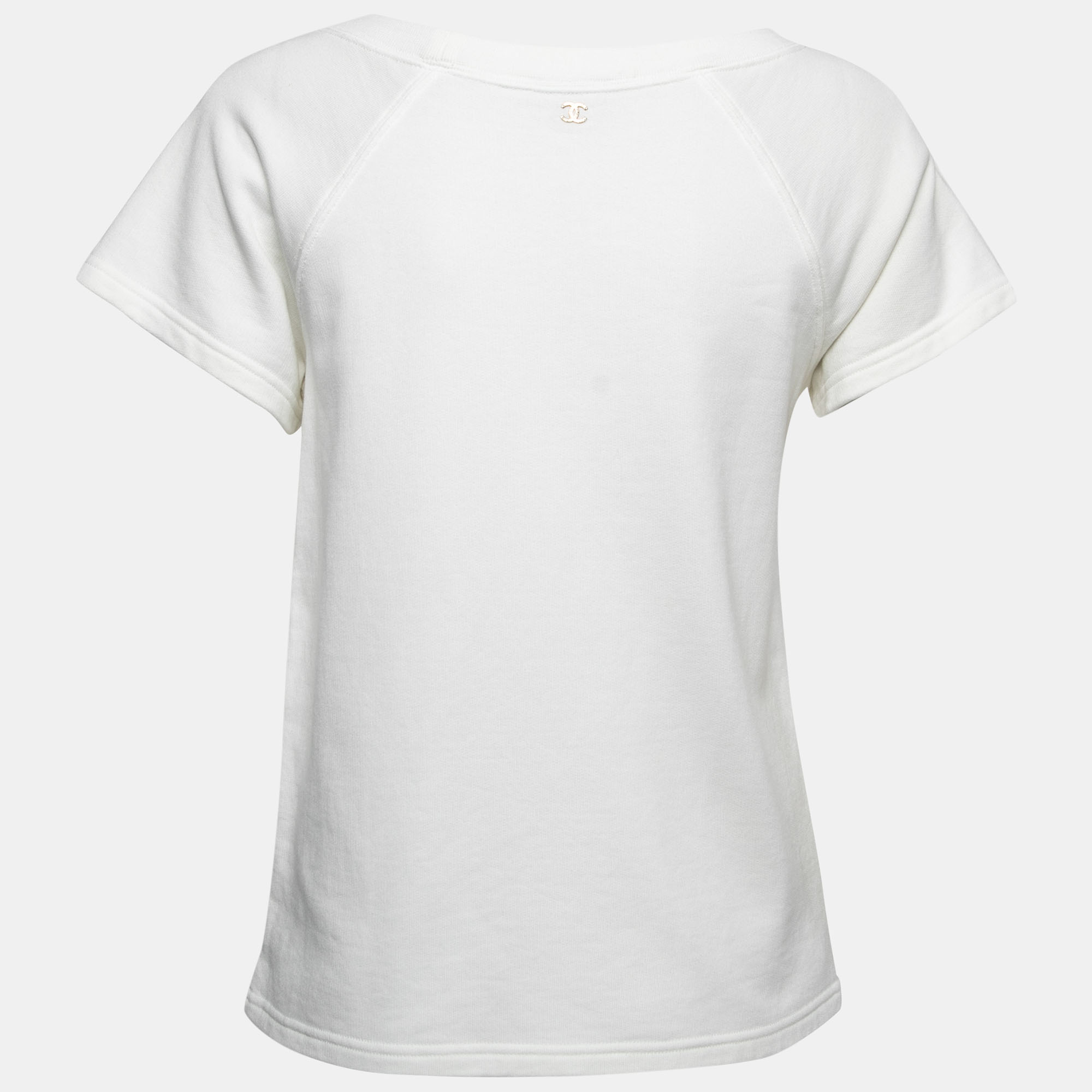 

Chanel White Logo Print Cotton Boat Neck T-Shirt