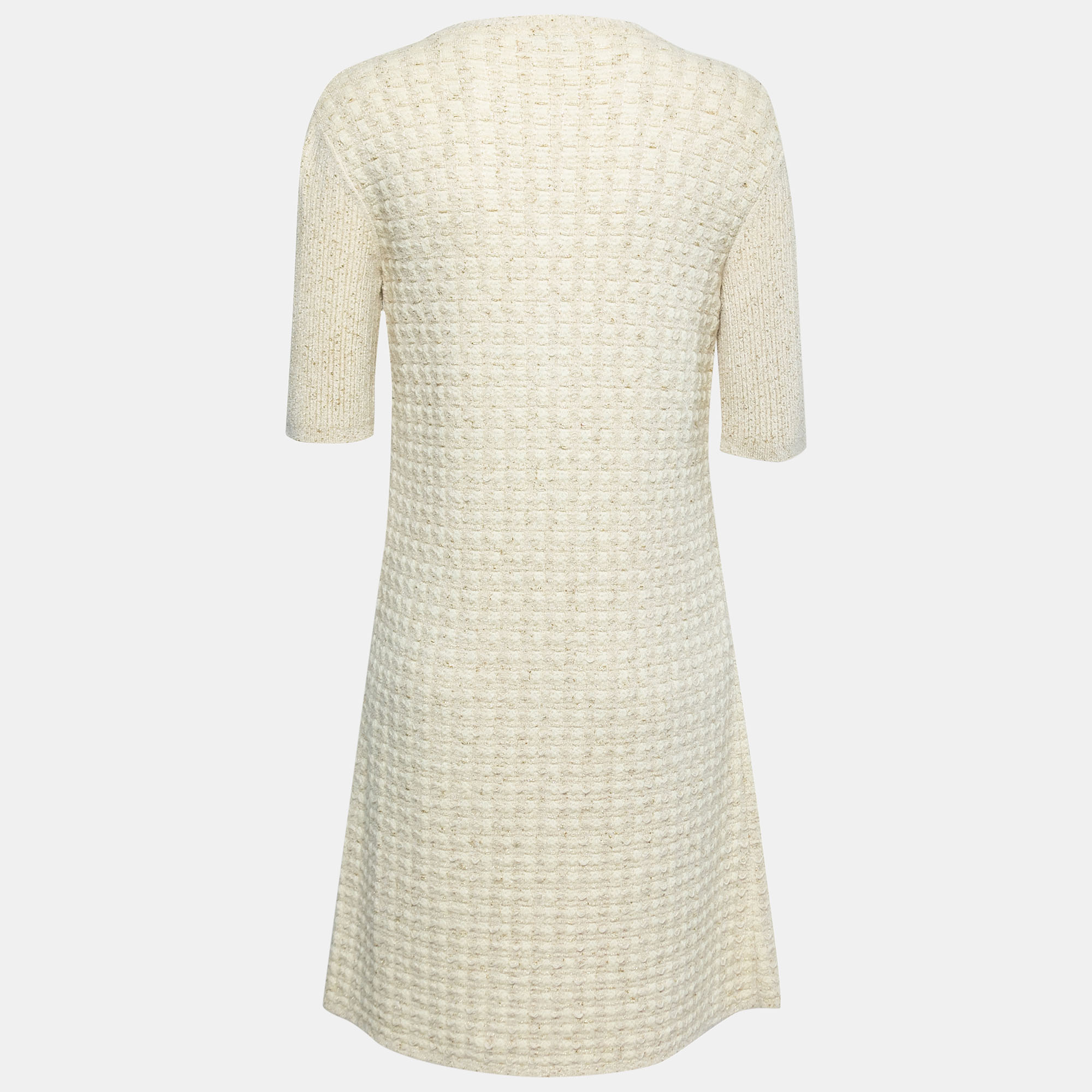 

Chanel Cream & Metallic Gold Knit Midi Dress