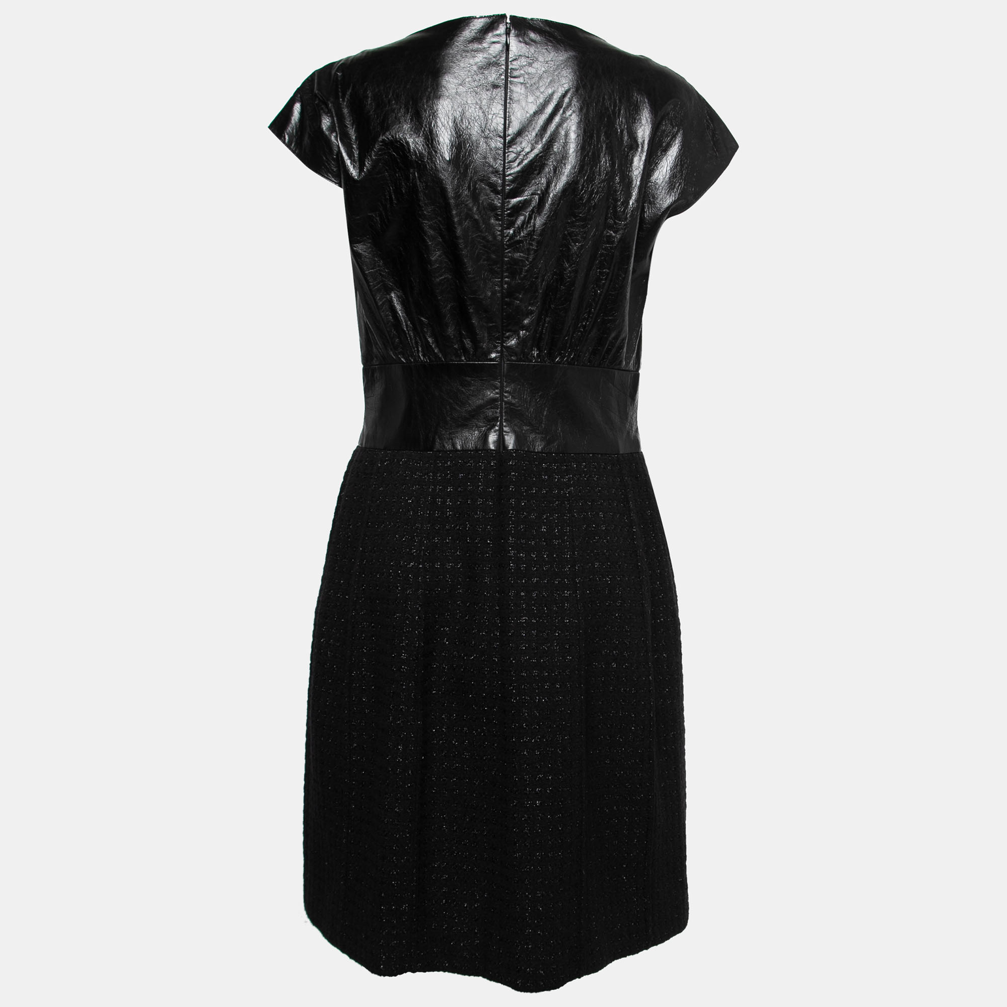 

Chanel Black Leather & Tweed Midi Dress