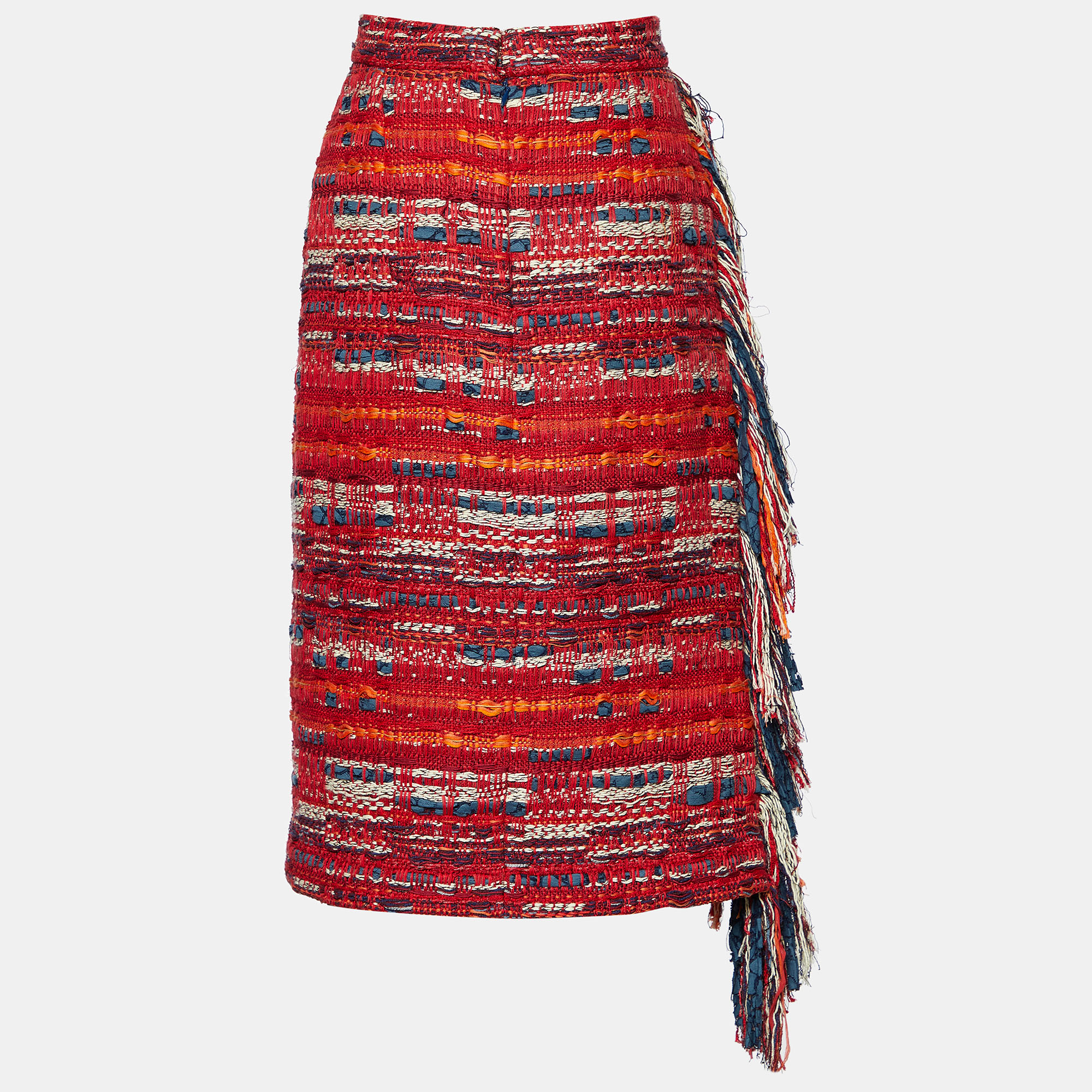 

Chanel Multicolor Tweed Fringe Detail Knee Length Skirt