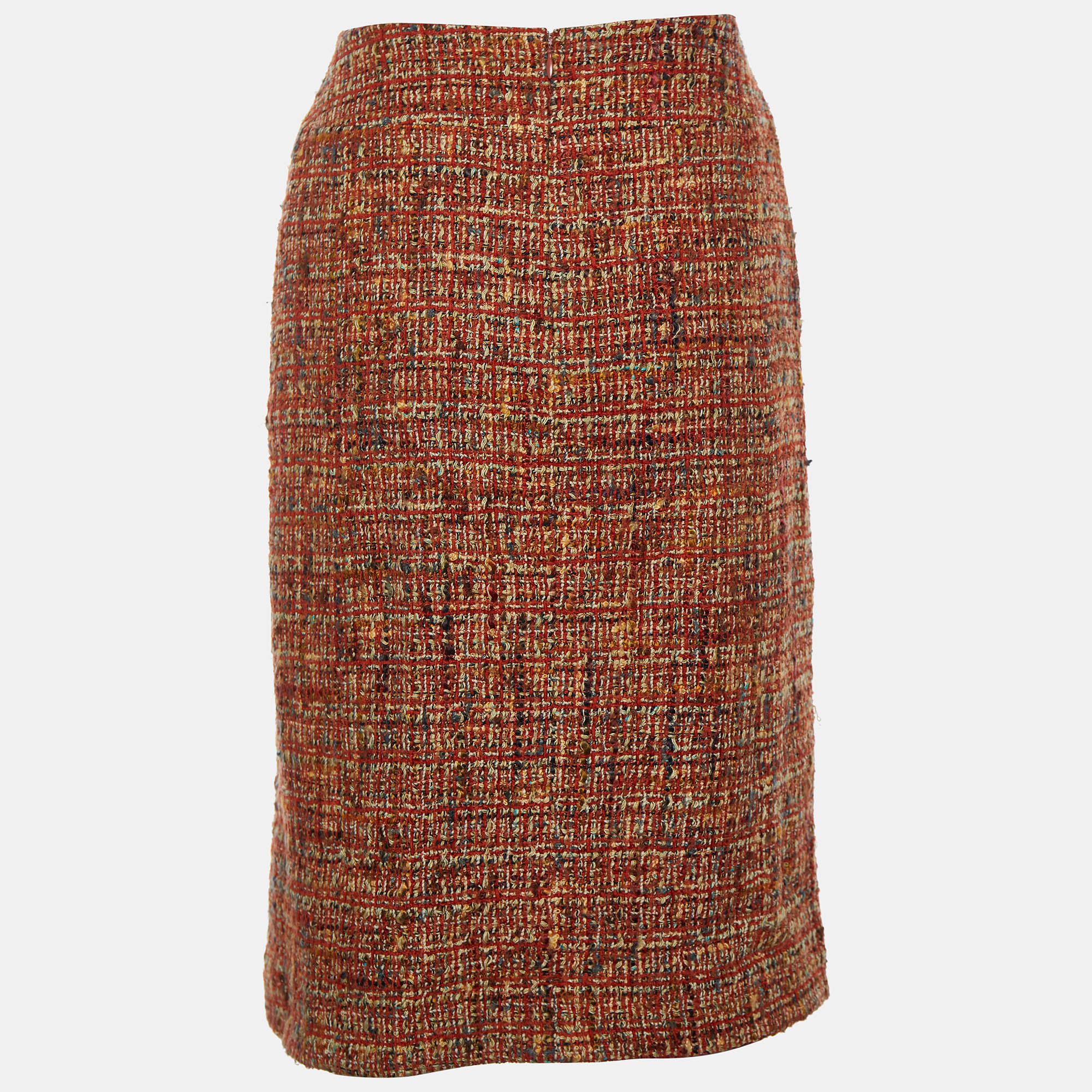 

Chanel Boutique Orange Tweed knee Length Skirt