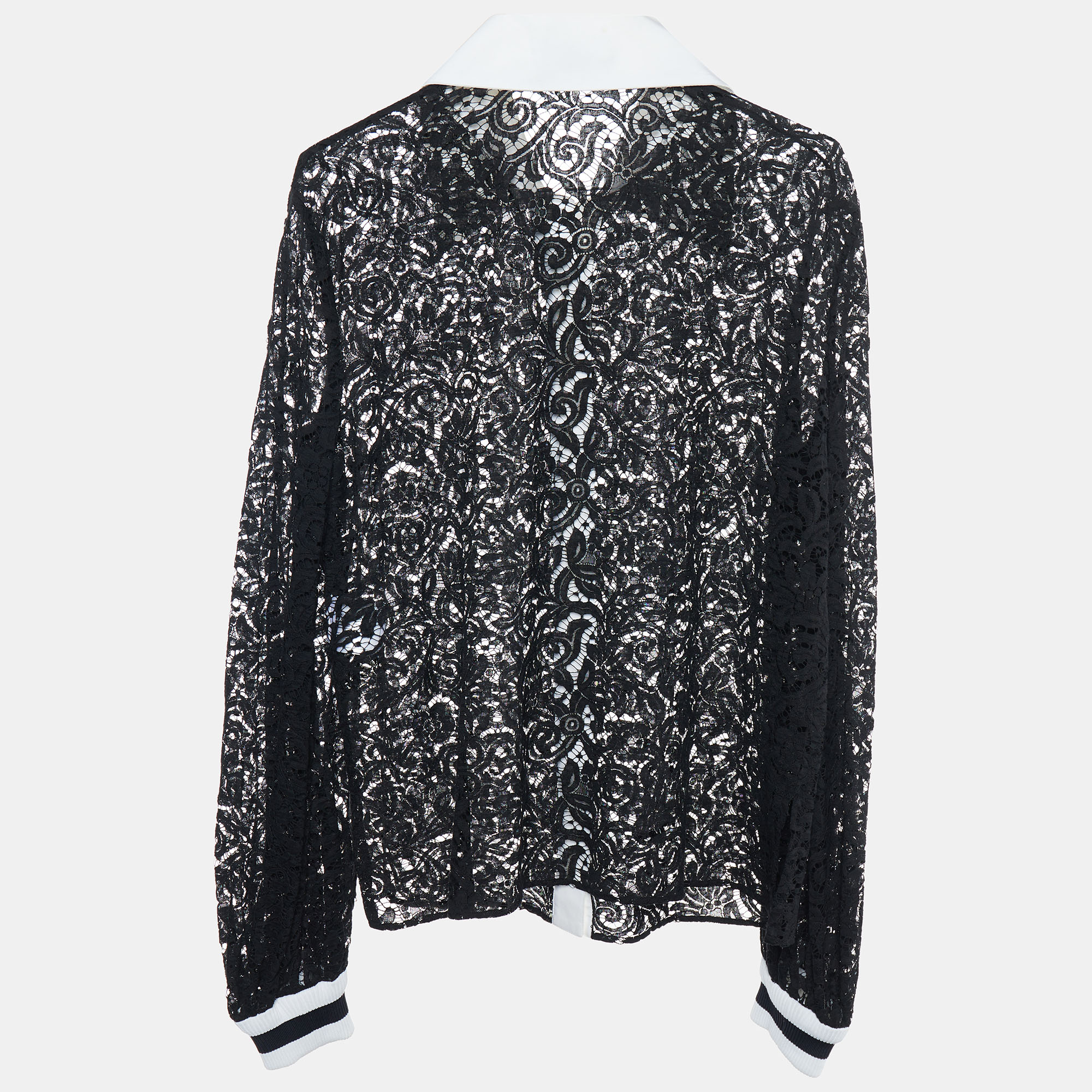 

Chanel Black Lace Contrast Detail Button Front Sheer Shirt