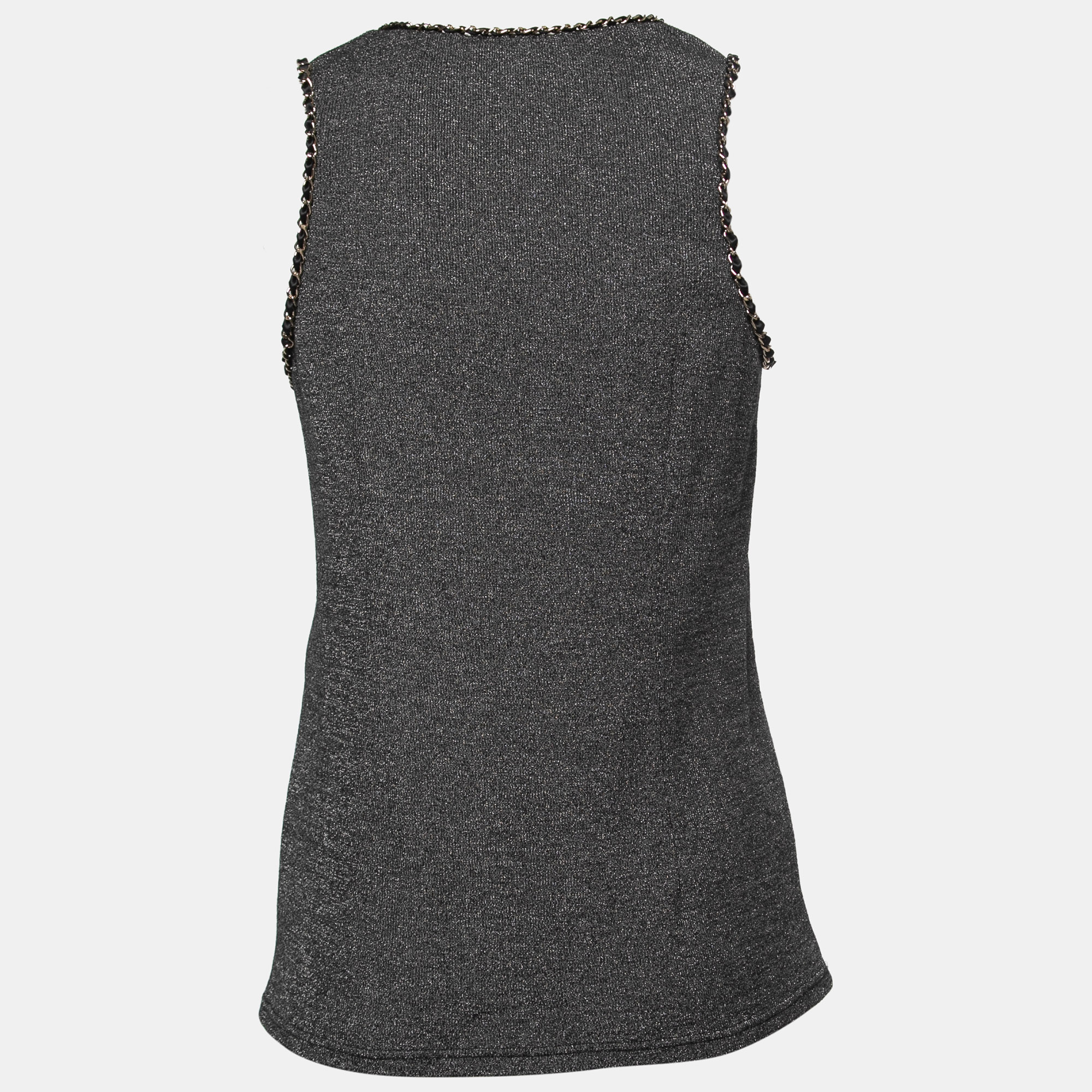 

Chanel Black & Silver Knit Chain Trim Detail Sleeveless Top