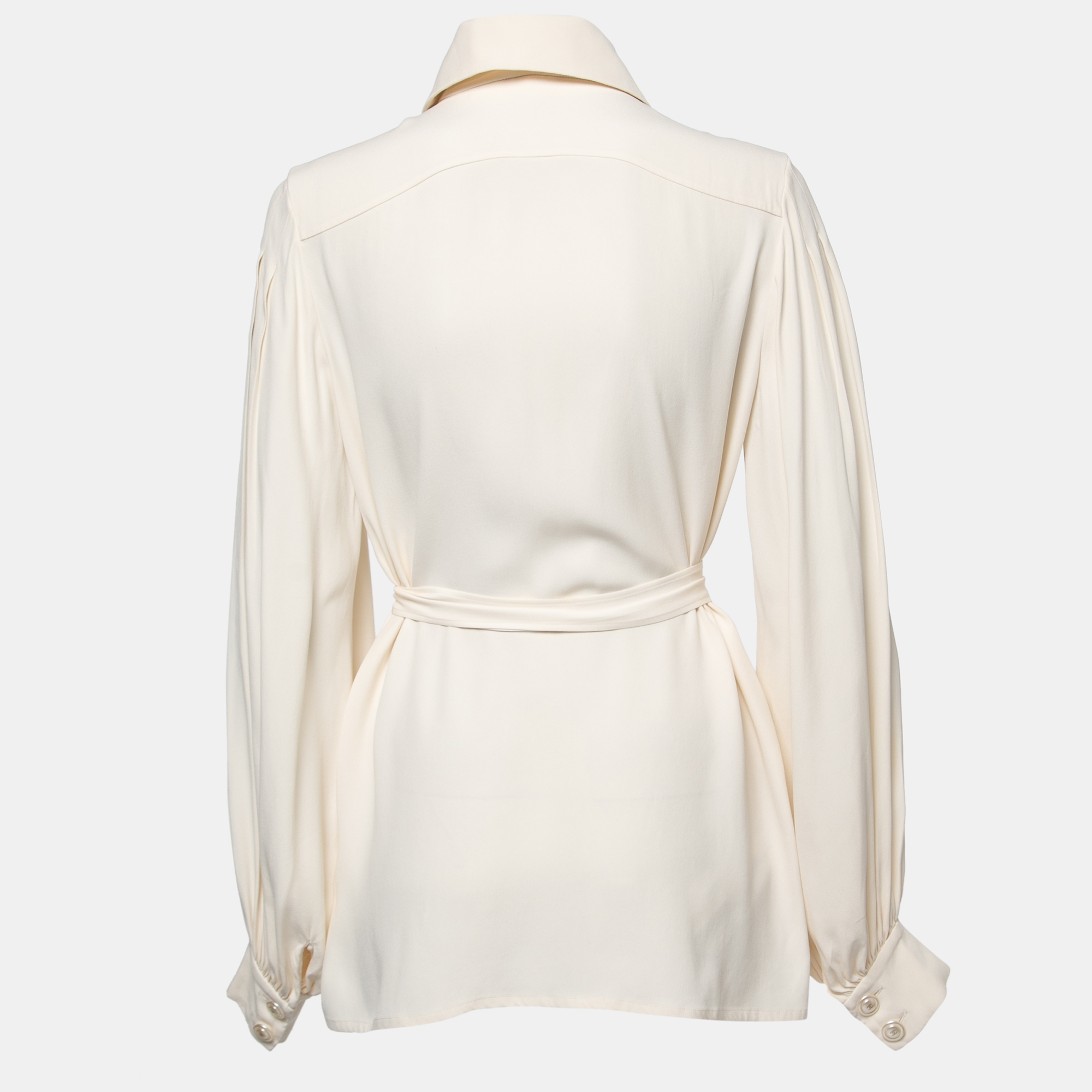 

Chanel Cream Silk Belted Long Sleeve Shirt