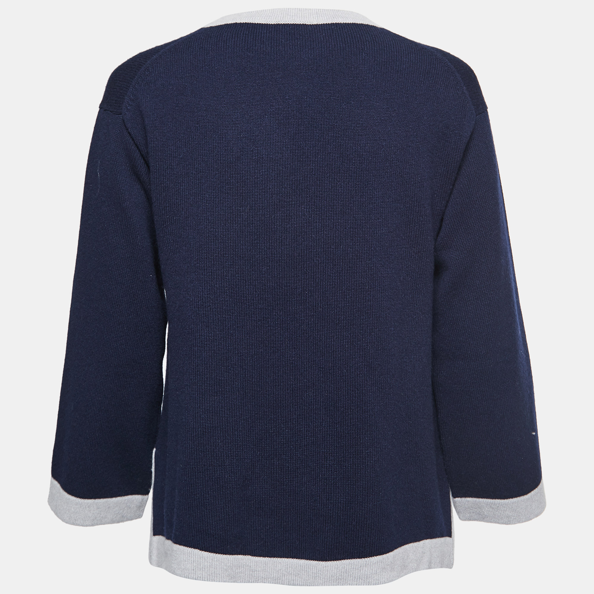 

Chanel Navy Blue Cashmere Buttoned Sweater Top