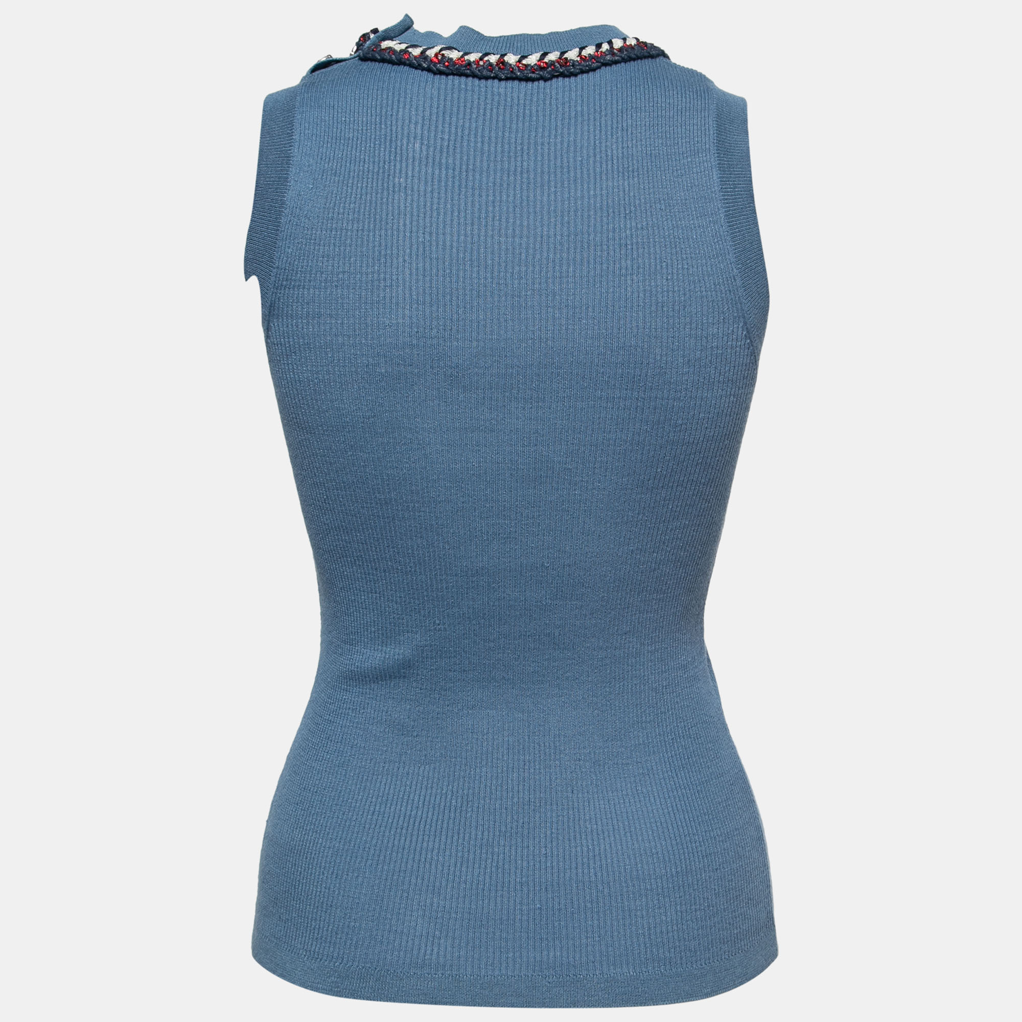 

Chanel Blue Linen Rib Knit Braid Detail Tank Top