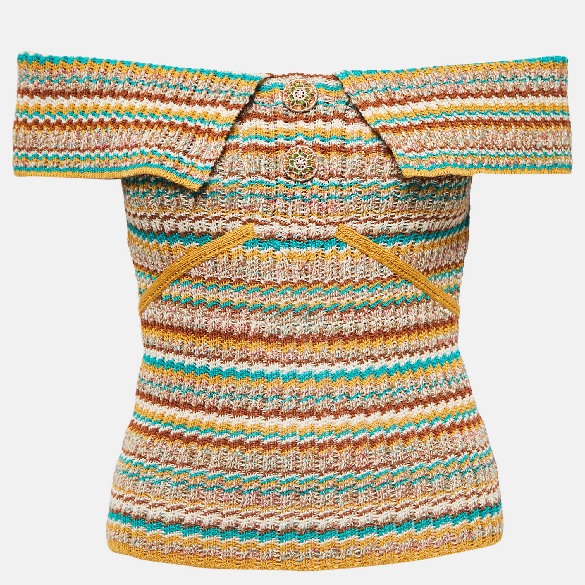 Chanel Multicolor Knit Off-Shoulder Top S