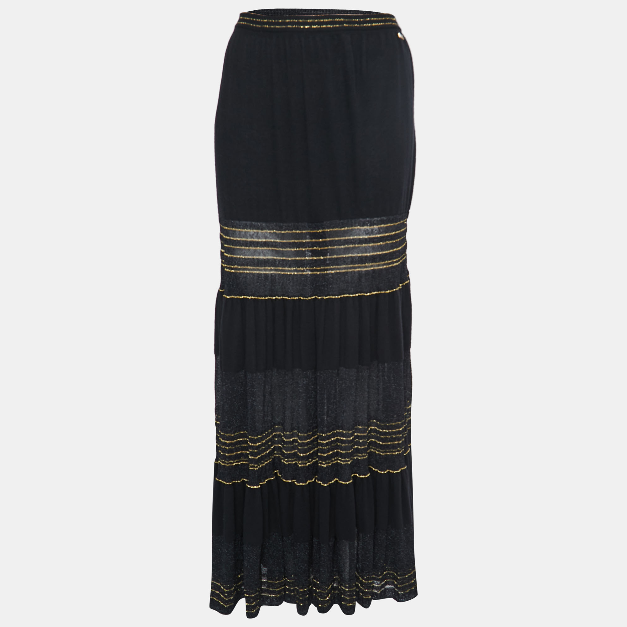 Pre-owned Chanel Black Lurex Knit Maxi Skirt M
