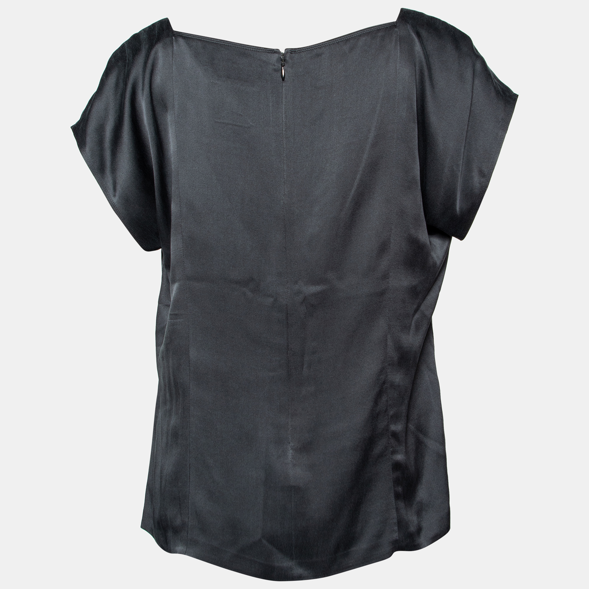 

Chanel Black Silk Satin Square Neck Top