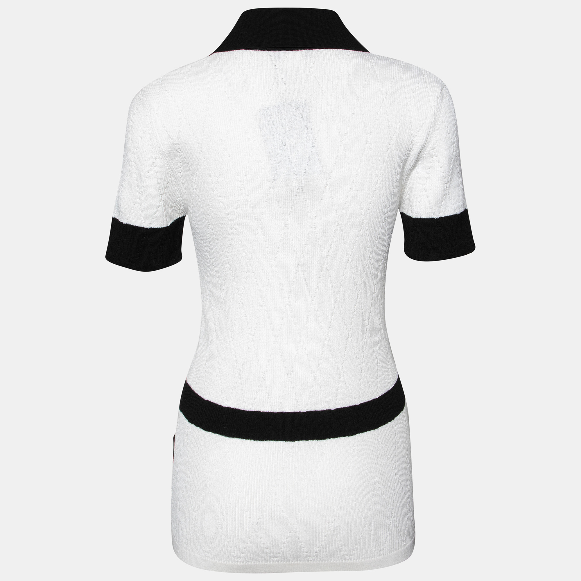 

Chanel White Cotton Knit Contrast Detail Polo T-Shirt
