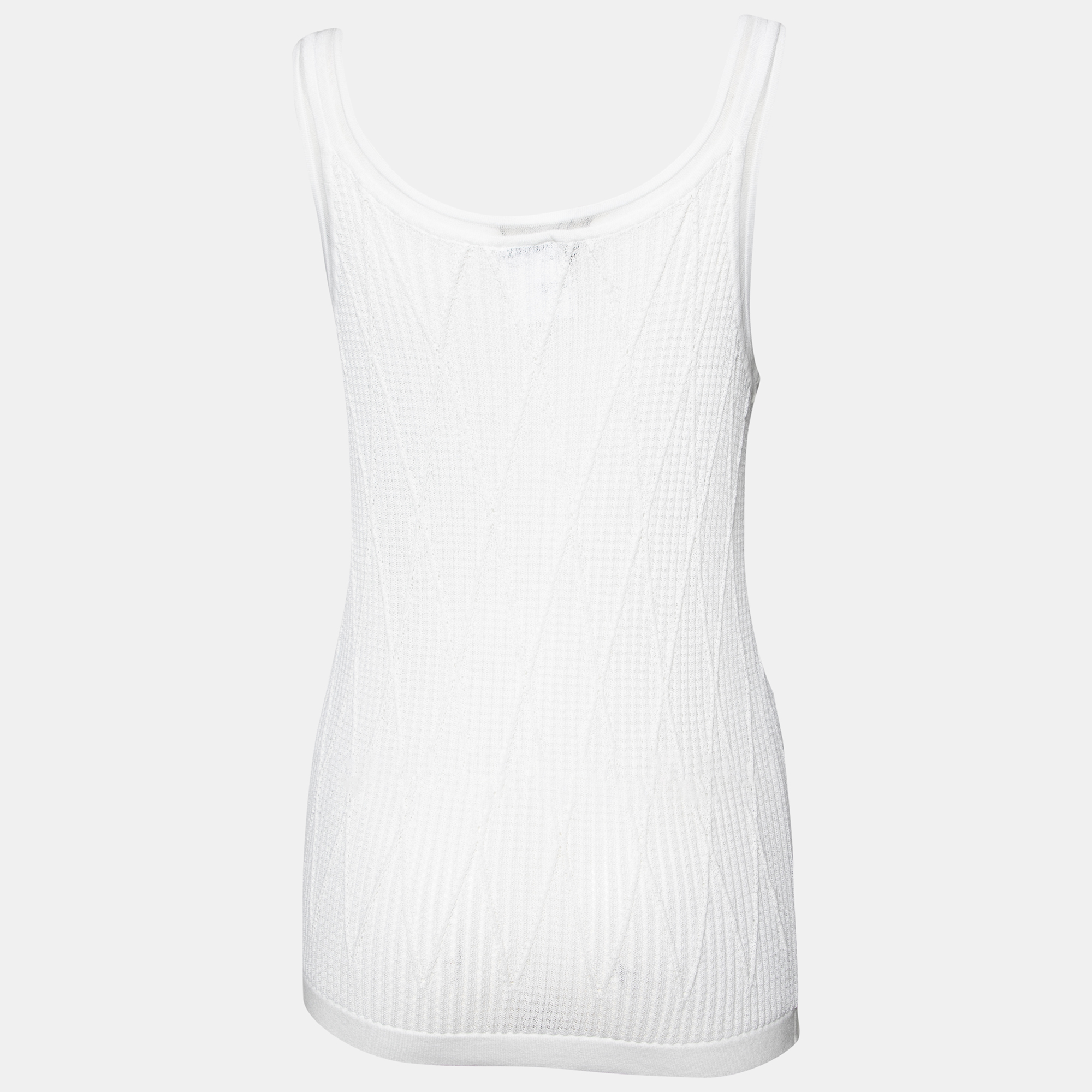

Chanel White Cotton Patterned Knit Tank Top