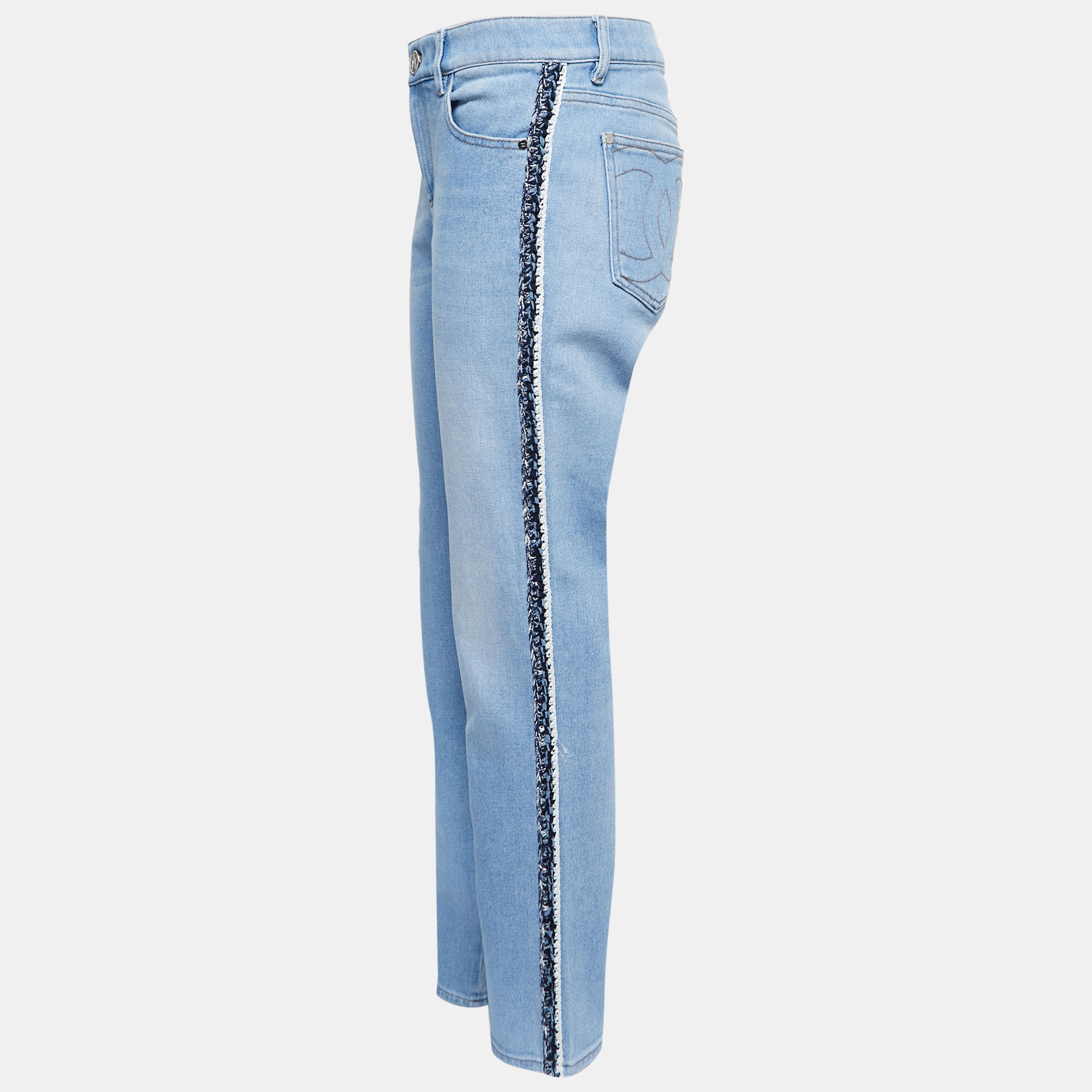 

Chanel Light Blue Denim Braided Detail Slim Fit Jeans  Waist 30