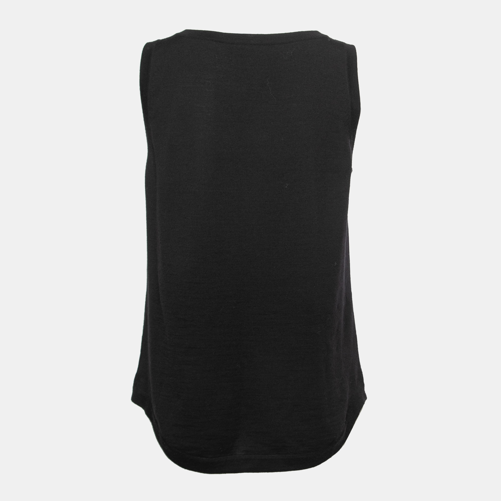 

Chanel Black Wool Knit CC Crest Detail Tank Top