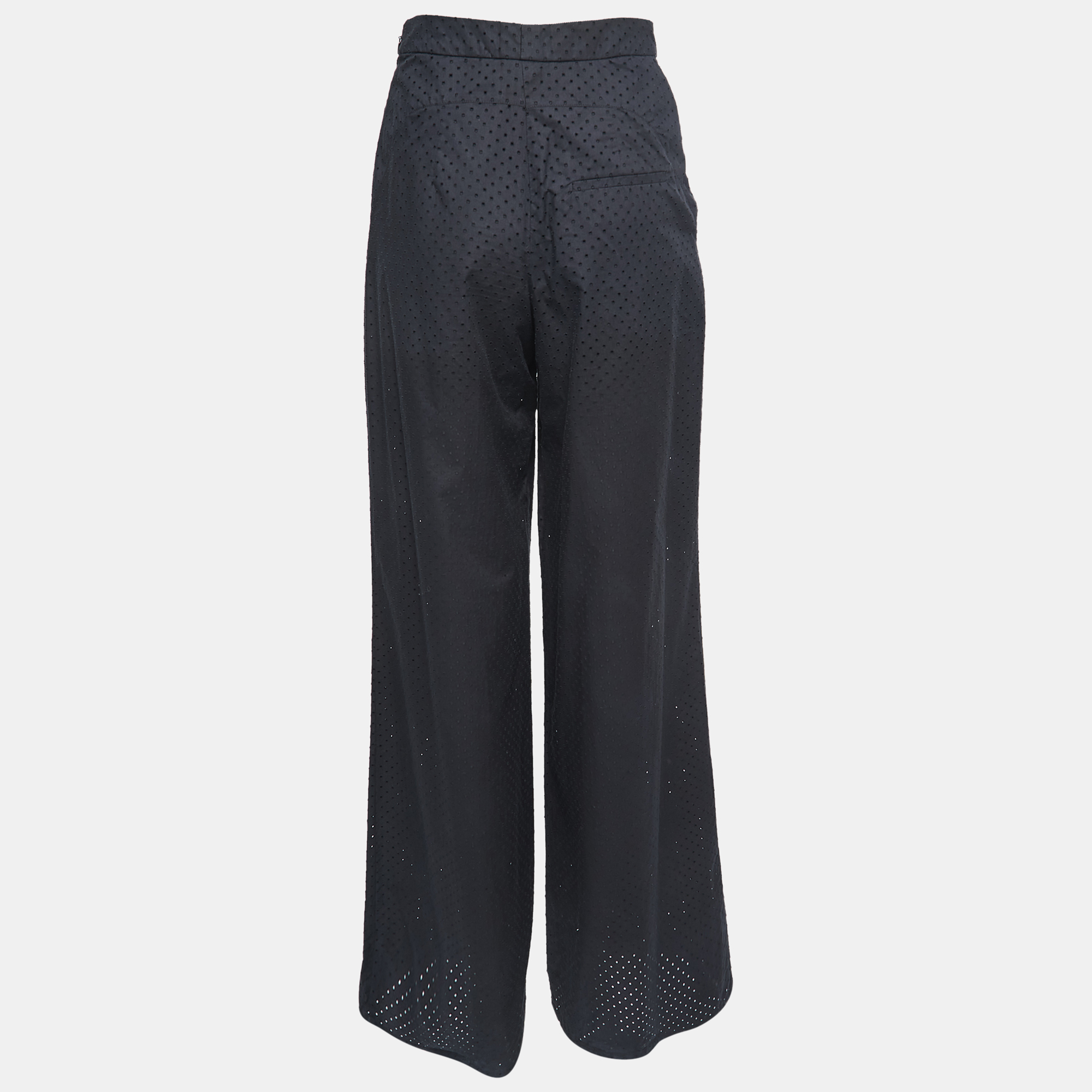 

Chanel Black Eyelet Cotton Wide Leg Trousers