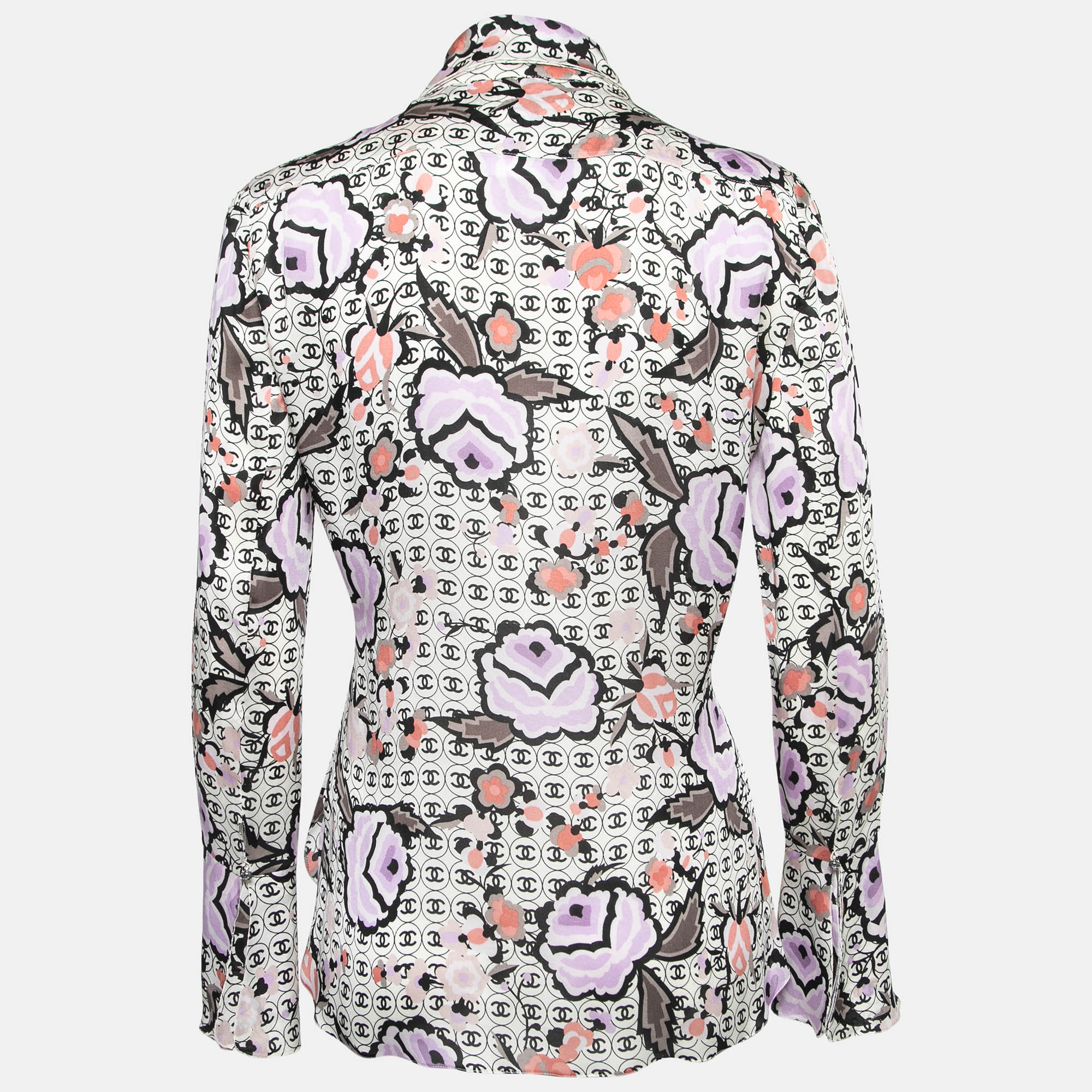 

Chanel Vintage White/Black Printed Silk Shirt