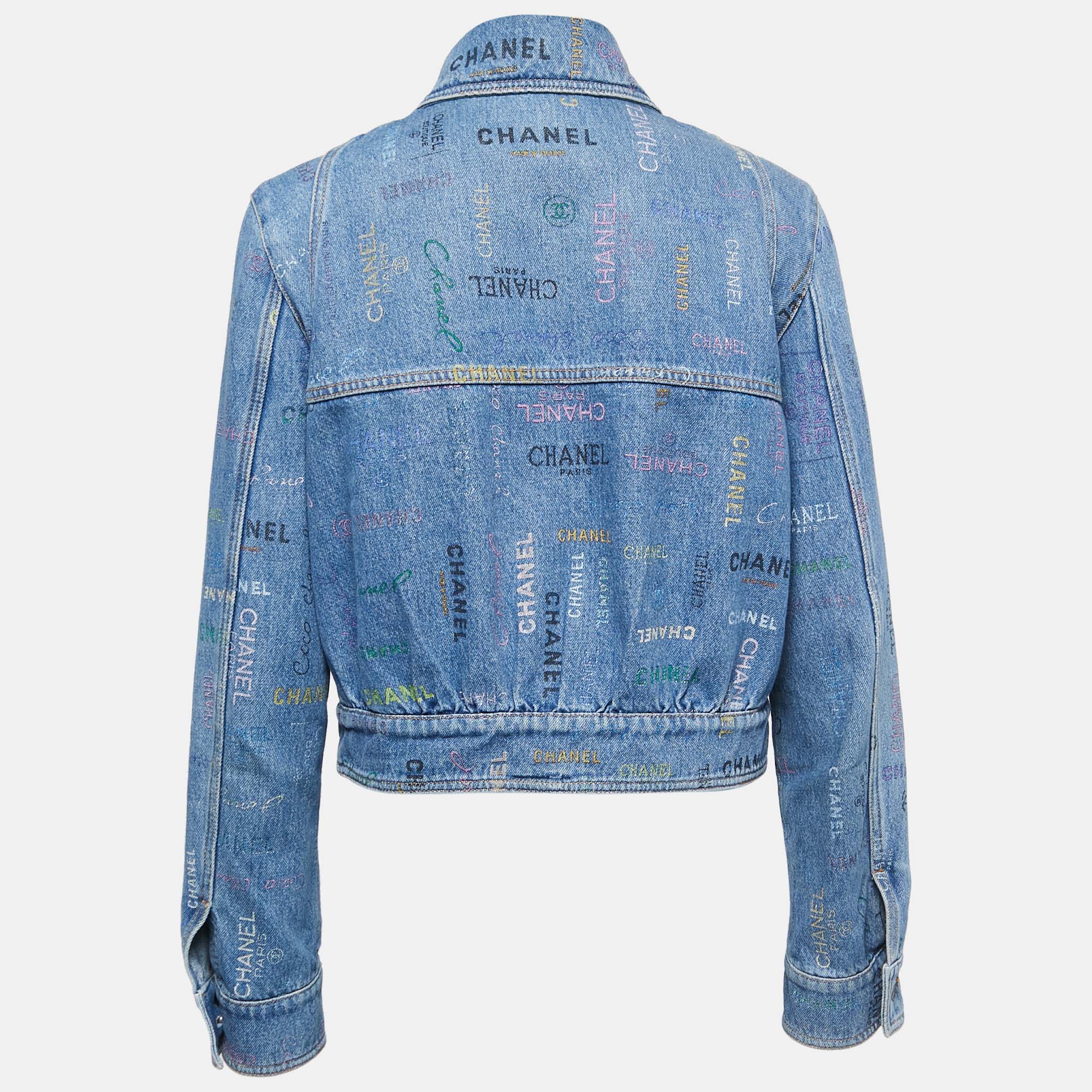 

Chanel Blue Logo Printed Denim Button Front Jacket