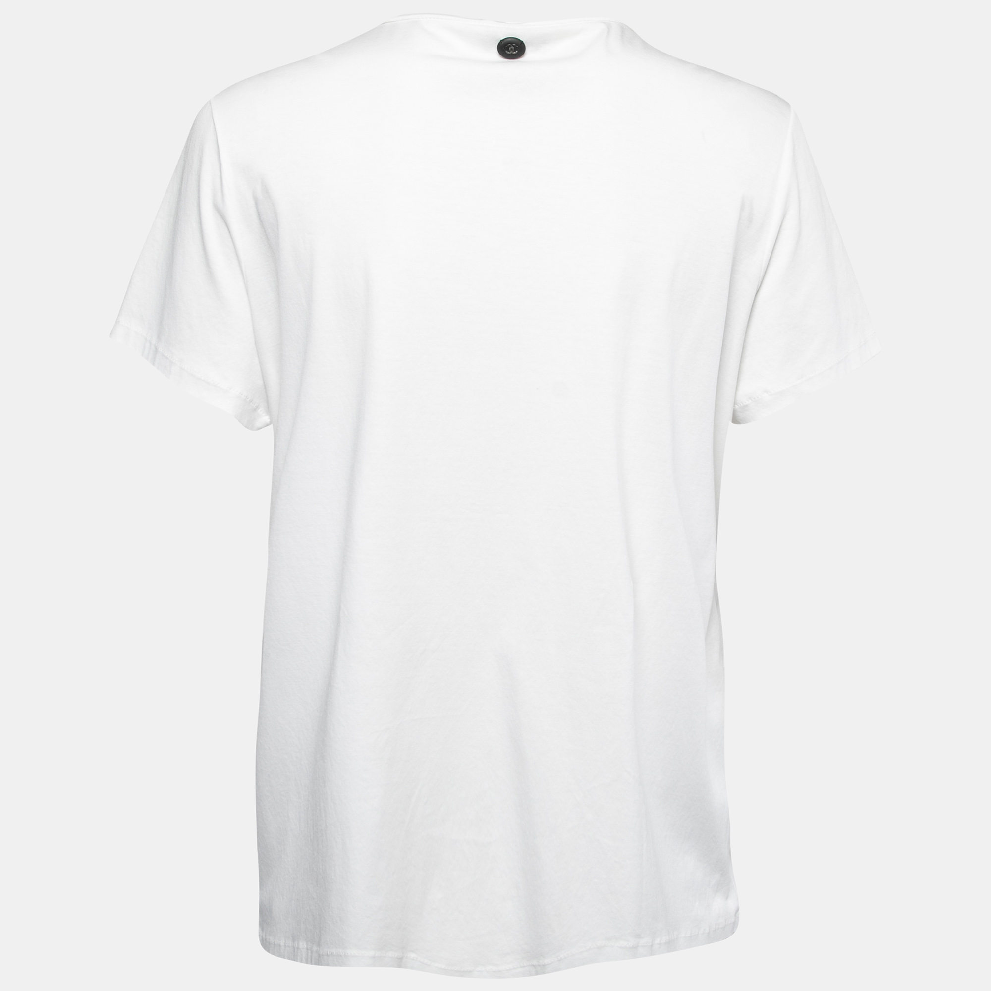 

Chanel White Cotton Velvet Logo Patch Detail Half Sleeve Crew Neck T-Shirt