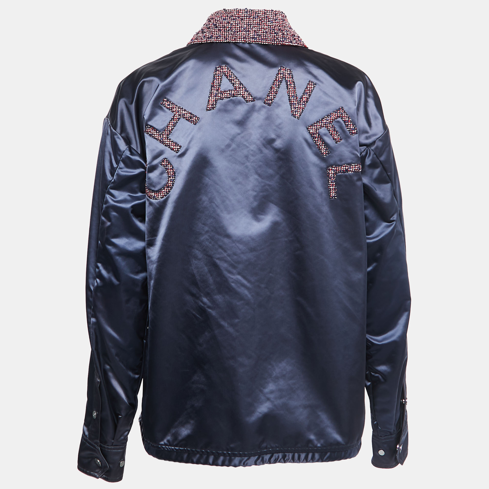 

Chanel Blue Nylon and Tweed Button Front Jacket