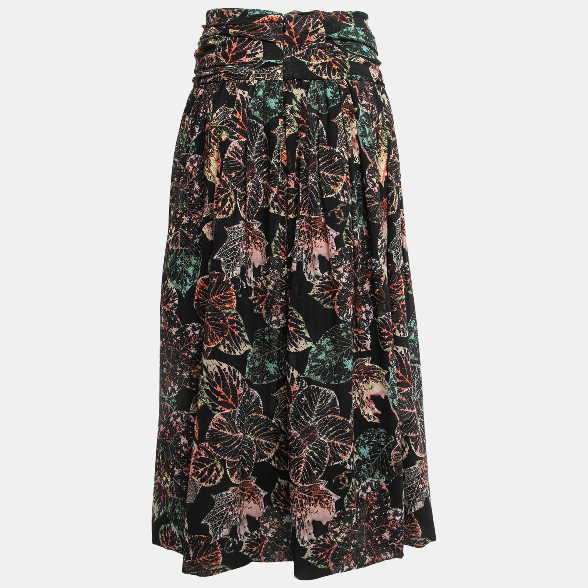 

Chanel Black Leaf Printed Chiffon Silk Midi Skirt