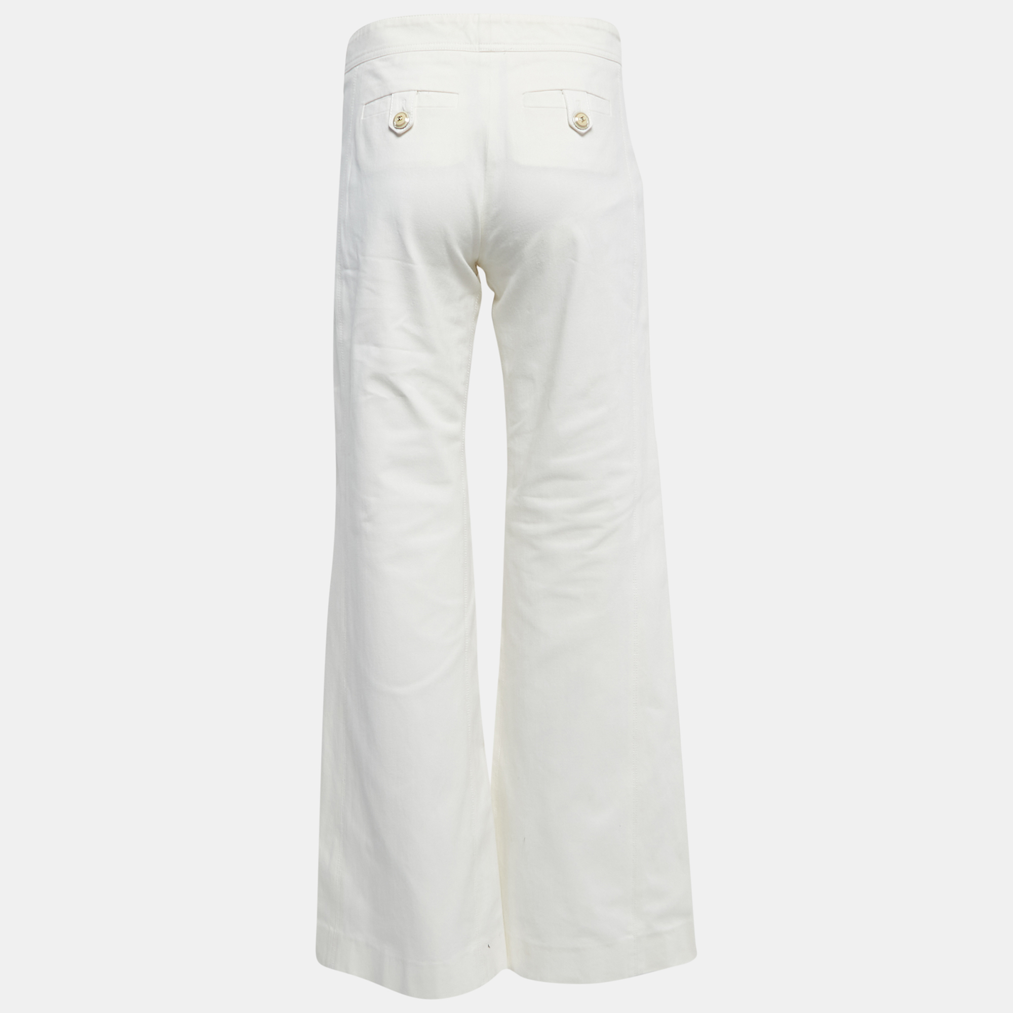 

Chanel Off-White Cotton Wide-Leg Trousers  Waist 28