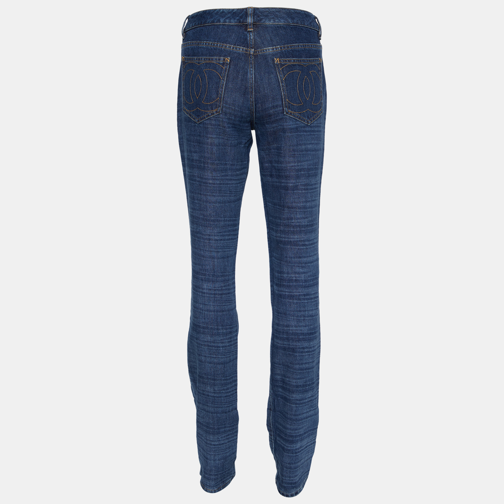 

Chanel Navy Blue Denim Logo Embroidered Pocket Detail Jeans  Waist 32