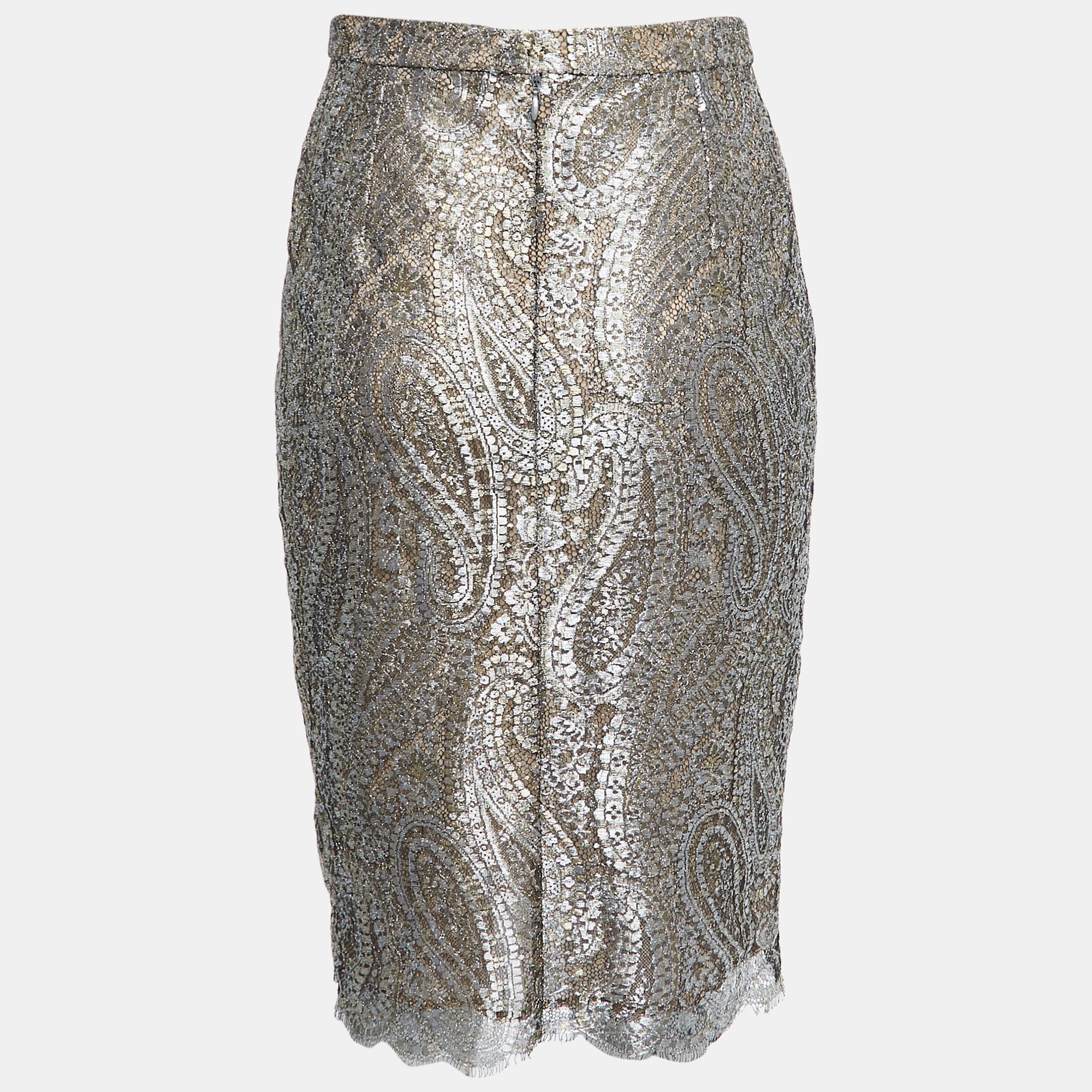 

Chanel Gold/Silver Metallic Lace Pencil Skirt