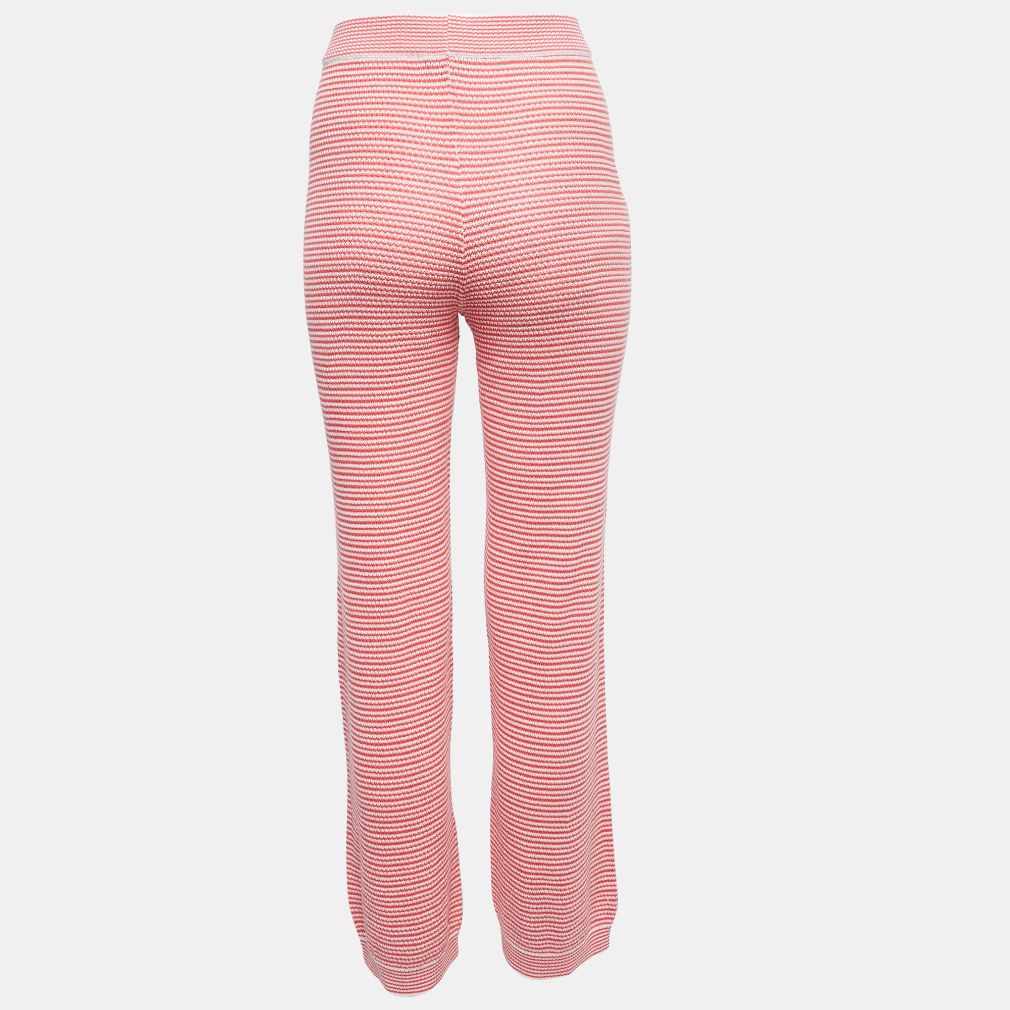 

Chanel Red Striped Patterned Knit High Waist Pants