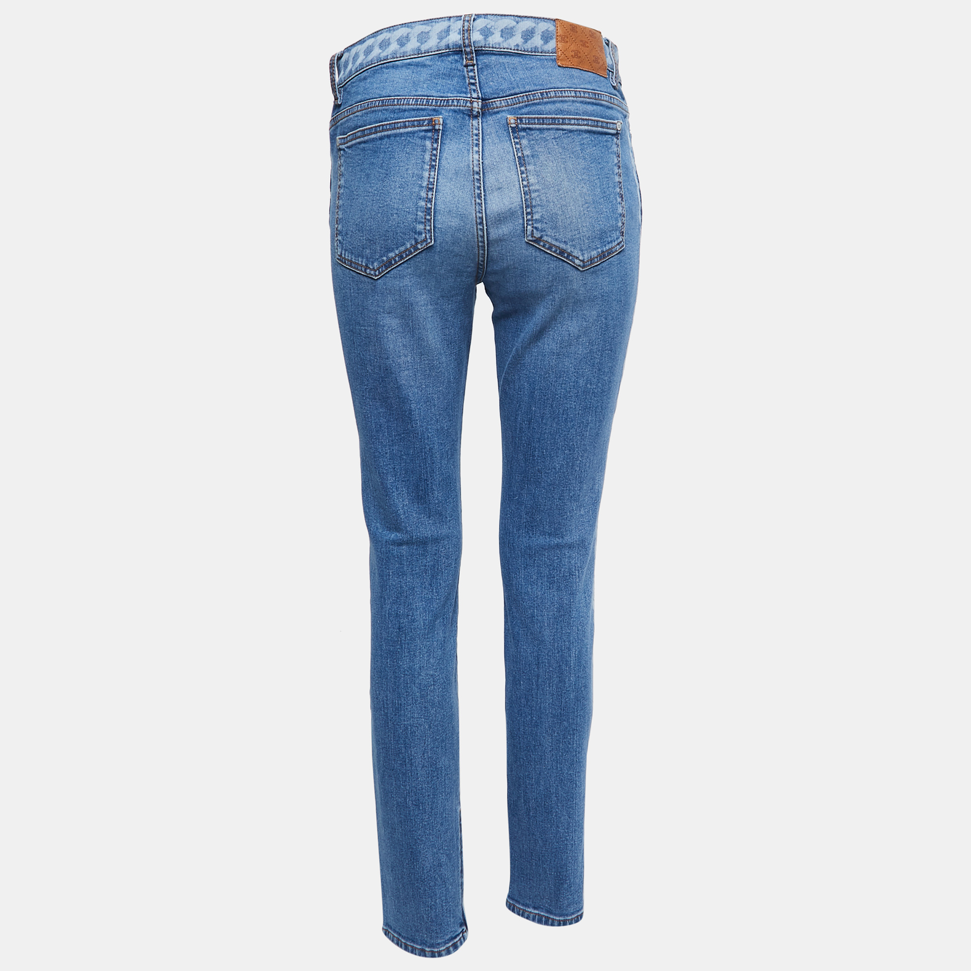 

Chanel Blue Chain Print Denim Slim Fit Jeans  Waist 29