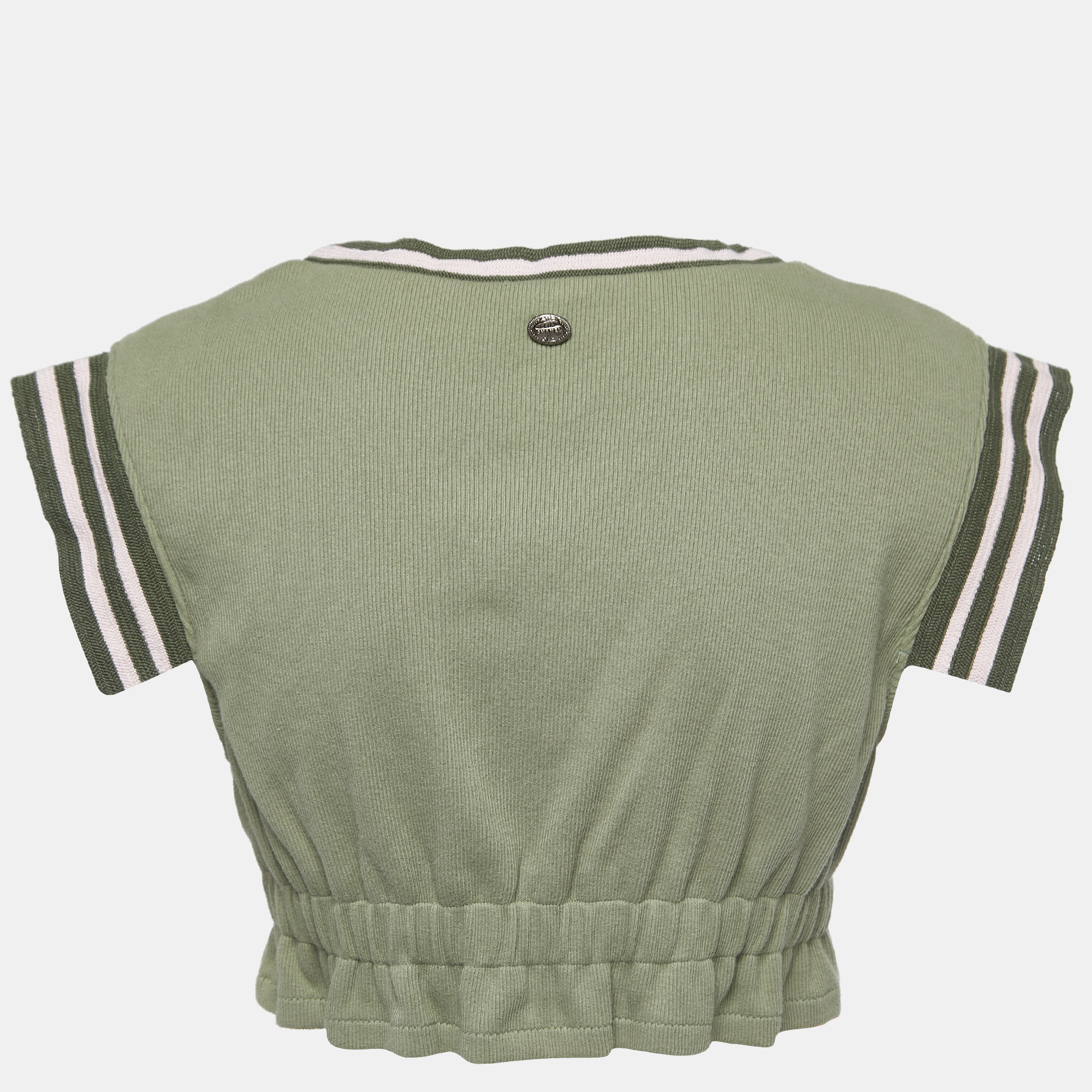 

Chanel Green Cotton Knit Scoop Neck Crop Top
