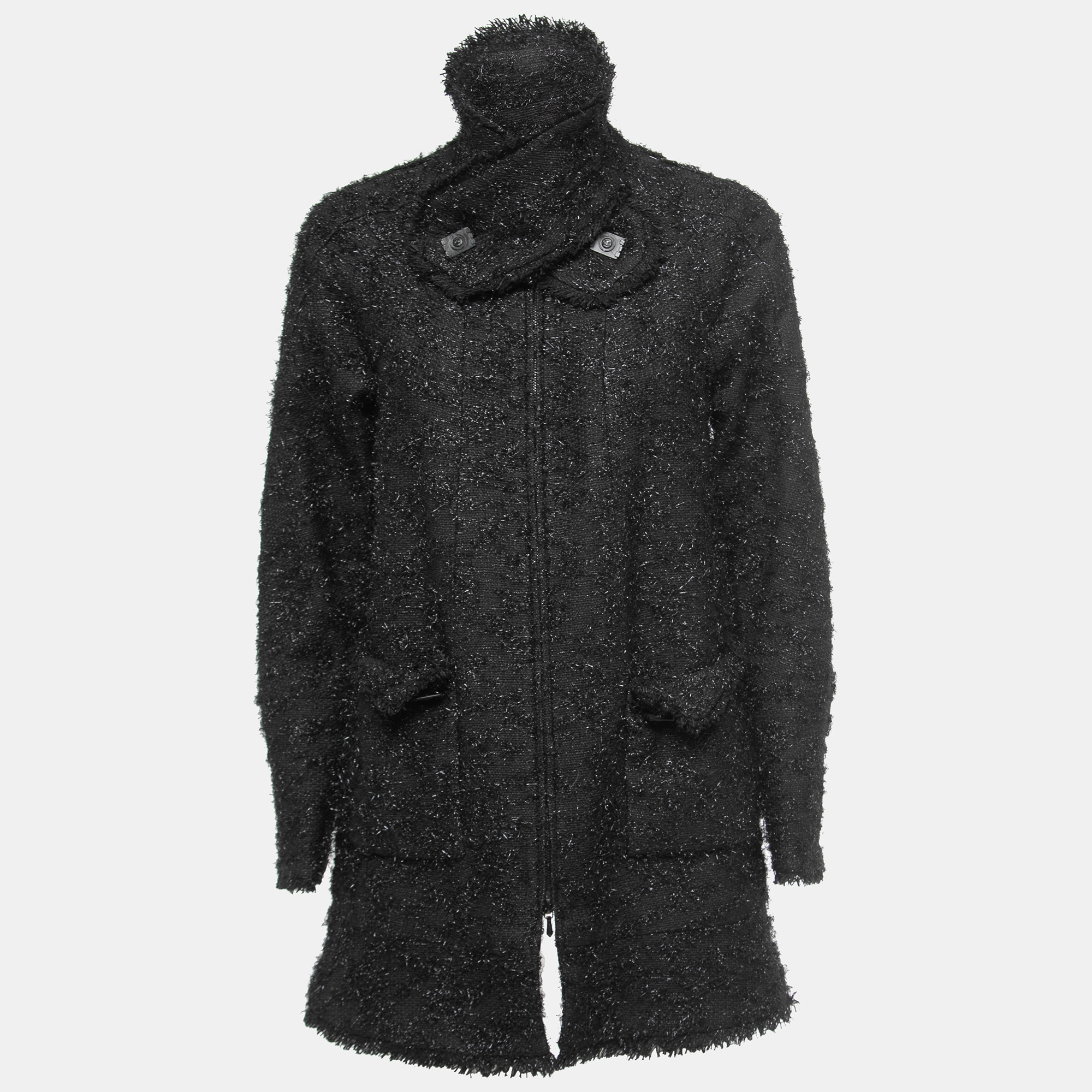 

Chanel Black Tweed Zip Front Coat S