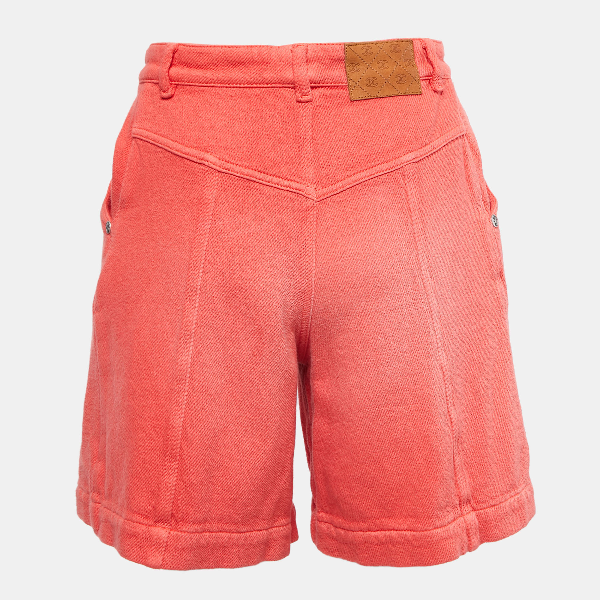 

Chanel Coral Red Cotton textured Shorts