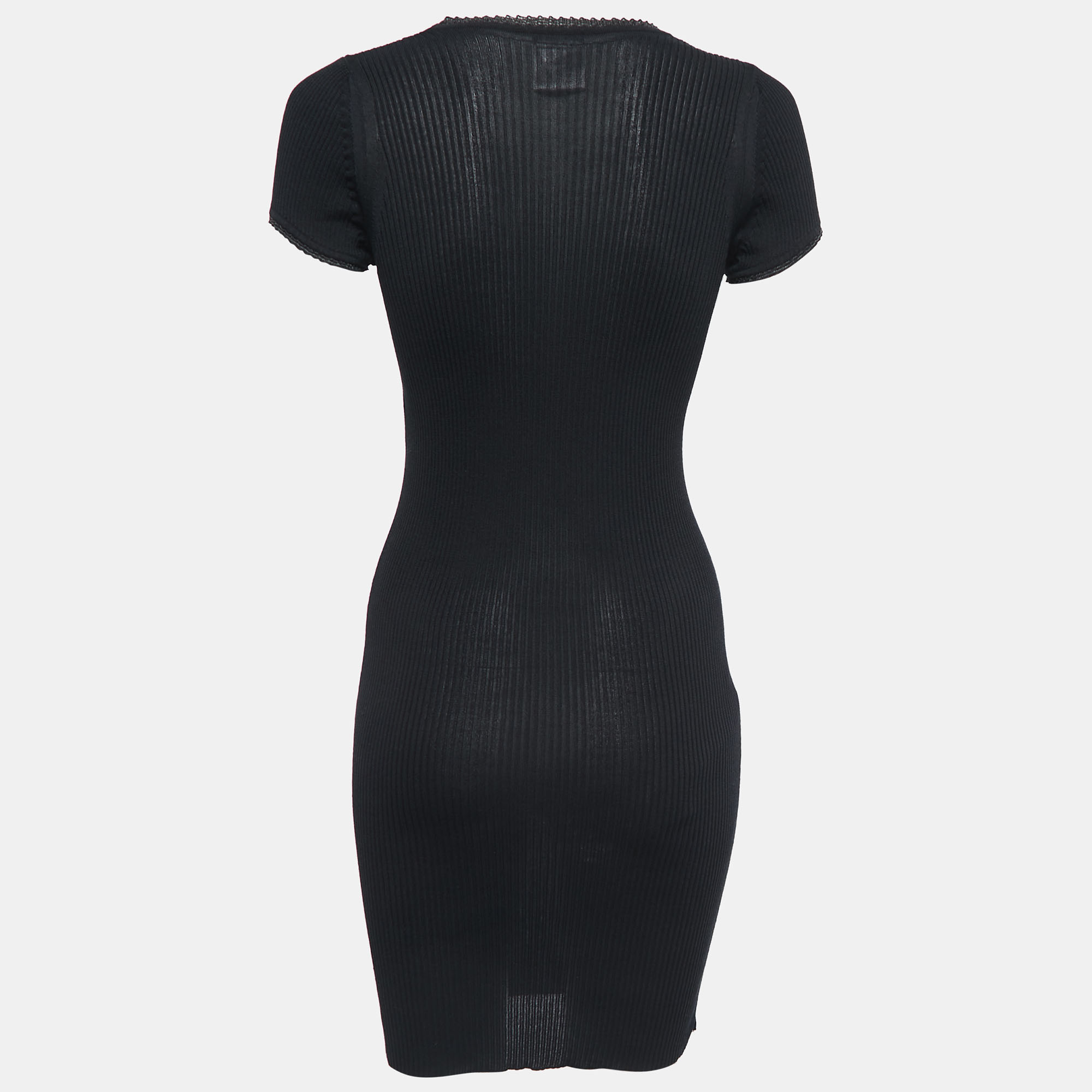 

Chanel Black Ribbed Knit Logo Intarsia Bodycon Dress