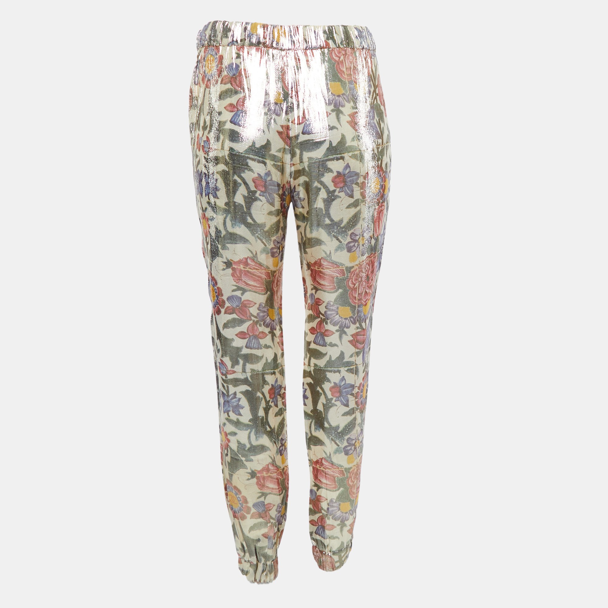 

Chanel Gold Floral Metallic Lame Elastic Waist Pants