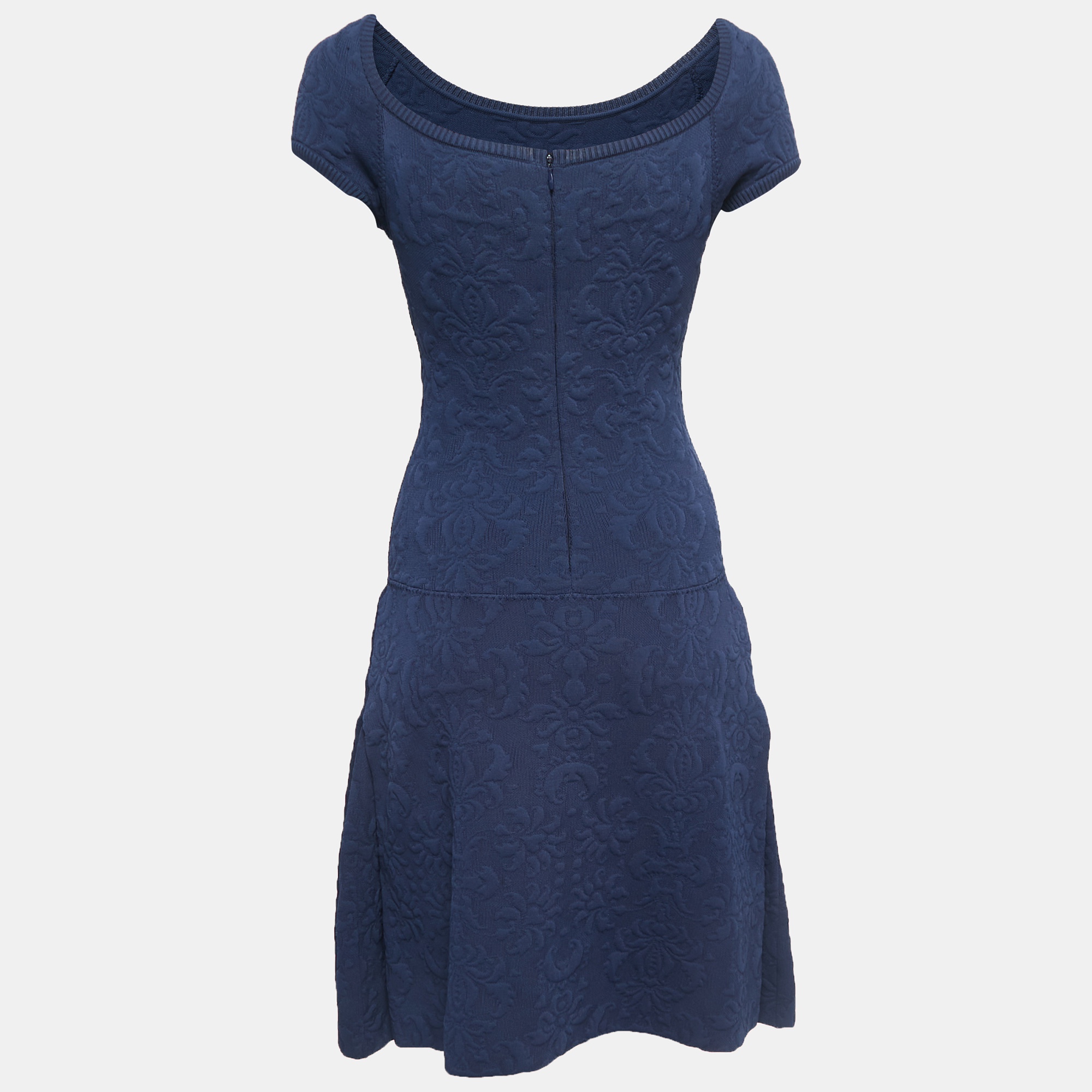 

Chanel Navy Blue Jacquard Knit A-Line Dress