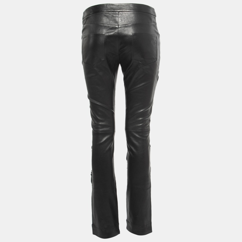 

Chanel Black Camelia Applique Leather Pants