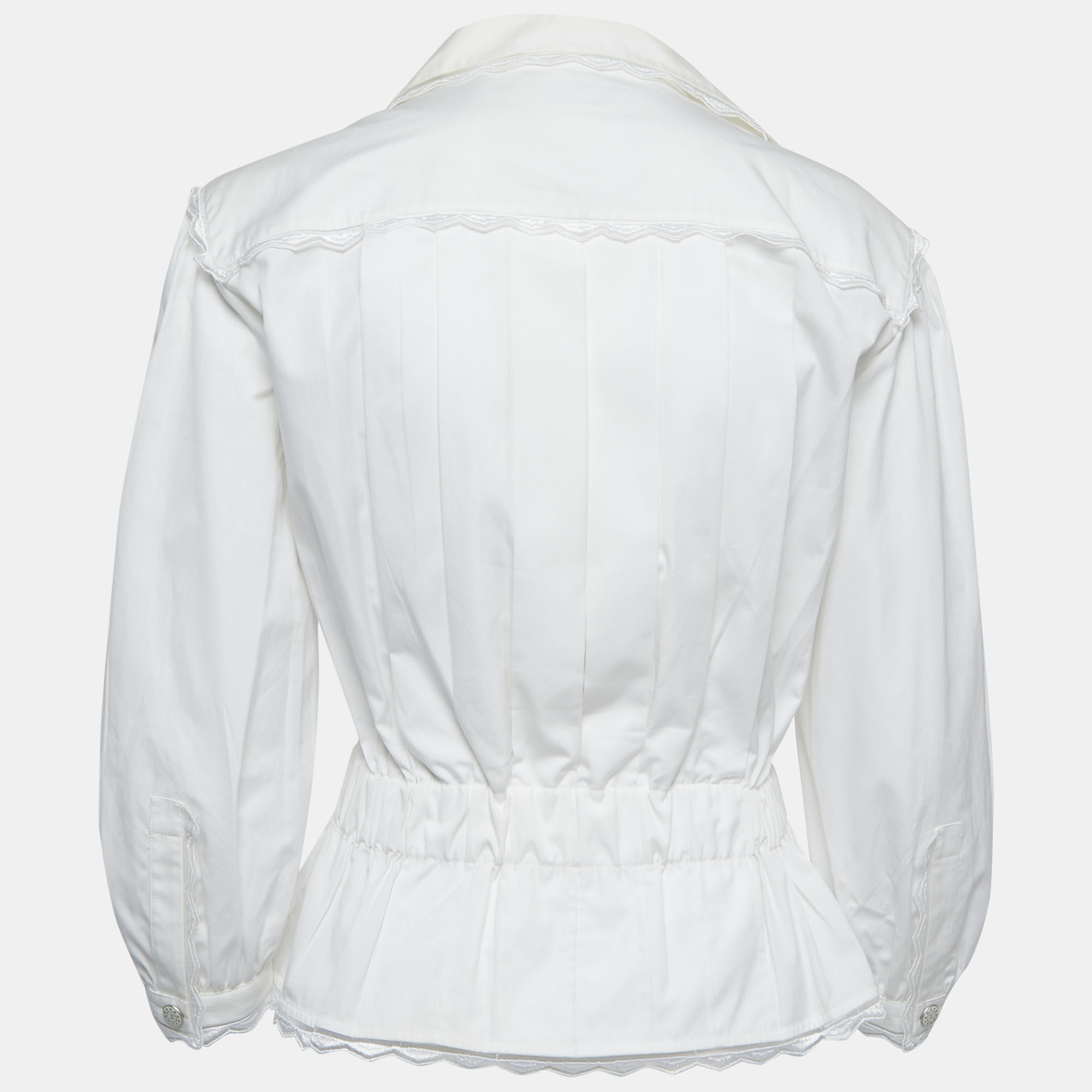 

Chanel White Cotton Pleated & Gathered Button Front Blouse