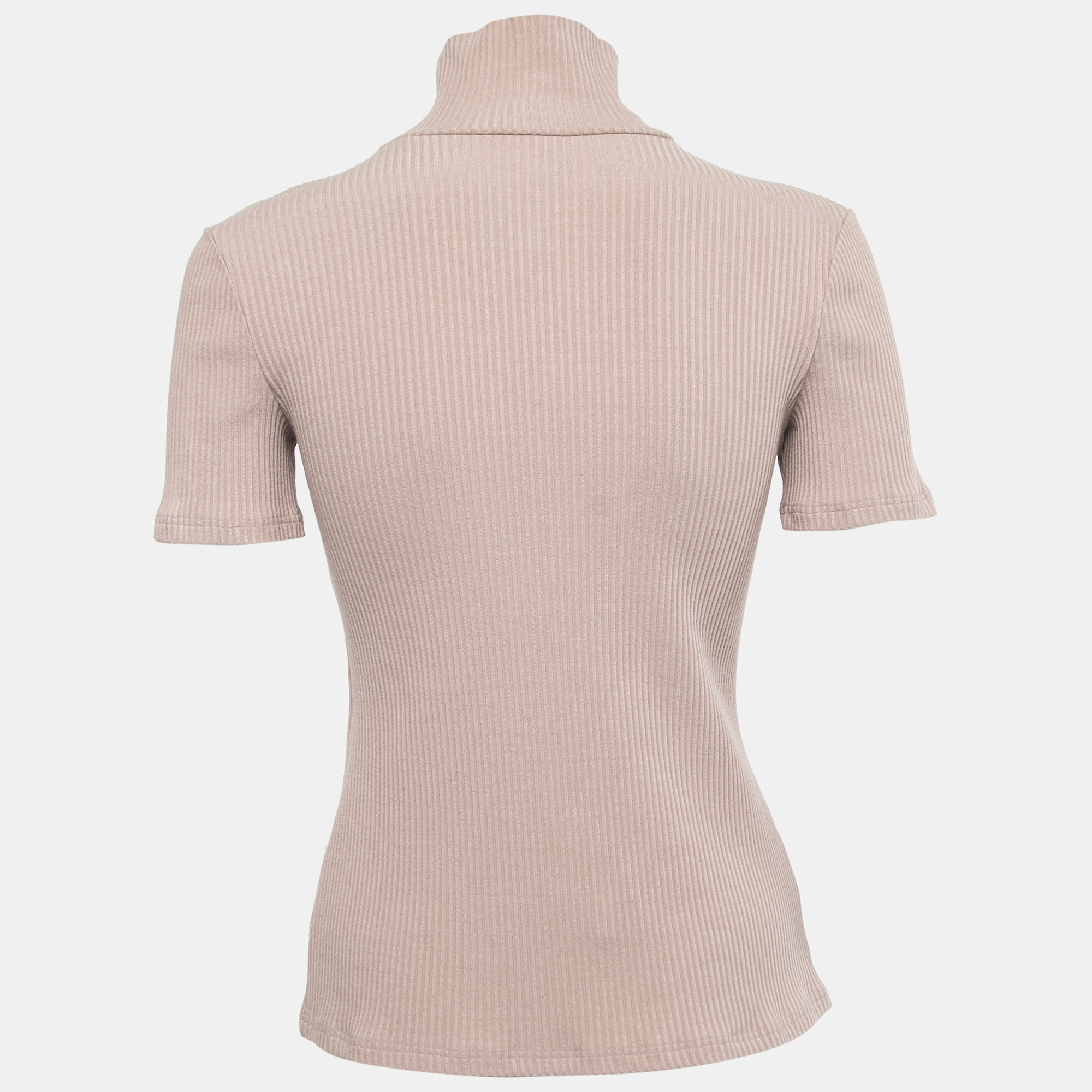 

Chanel Pink Rib Knit Pearl Embellished High Neck Top