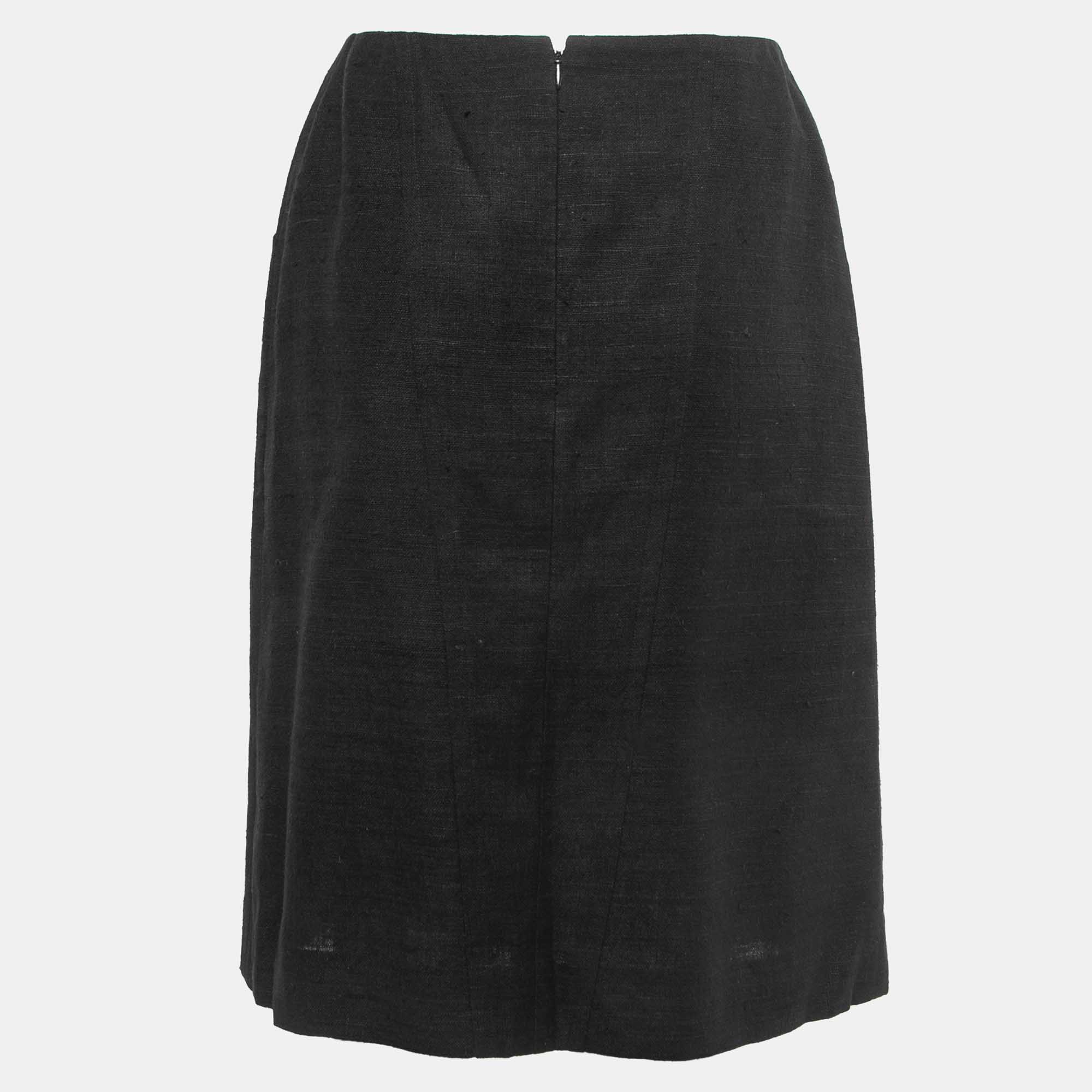 

Chanel Black Silk Faux Wrap Detail Midi Skirt