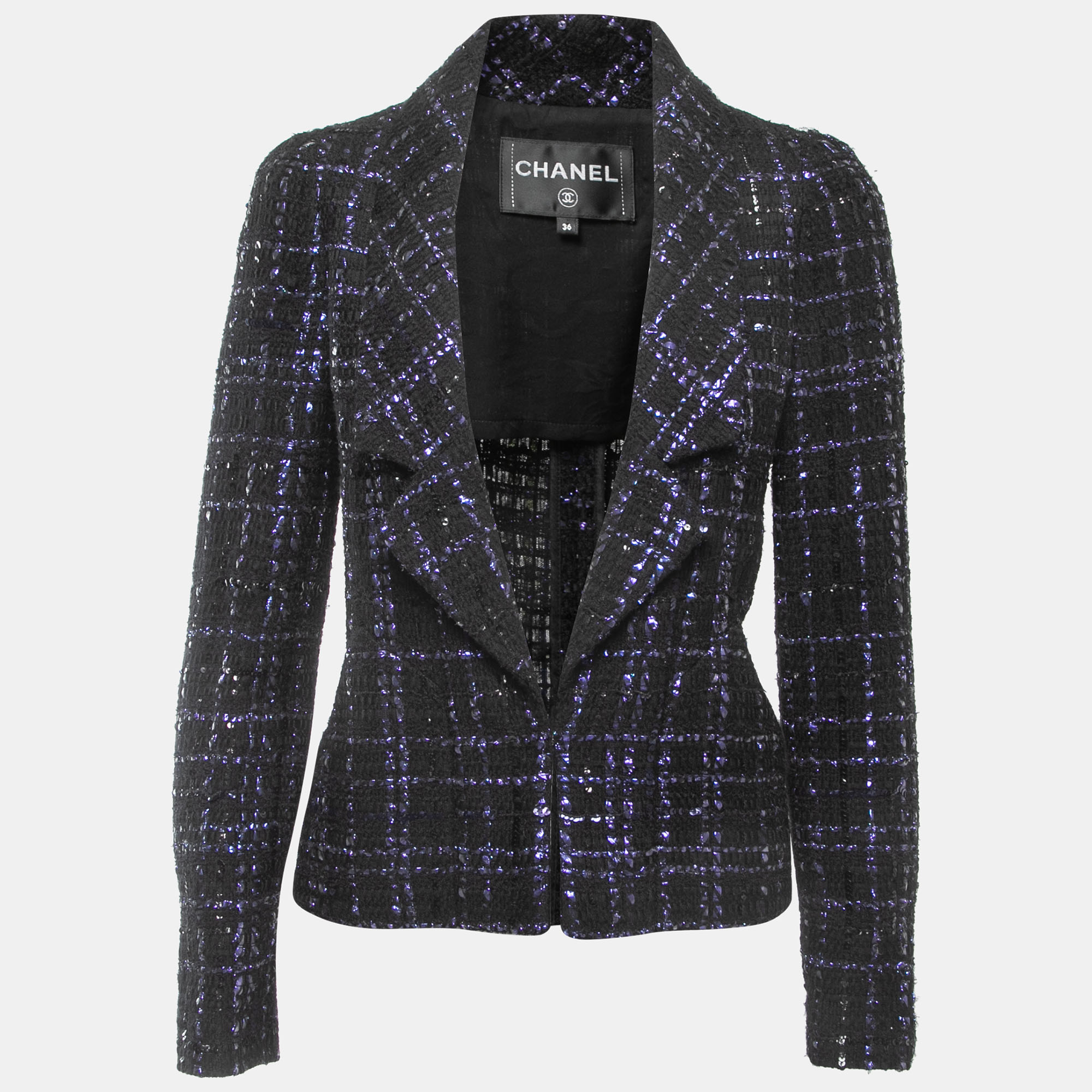 Pre-owned Black/purple Sequin Embellished Tweed Jacket S