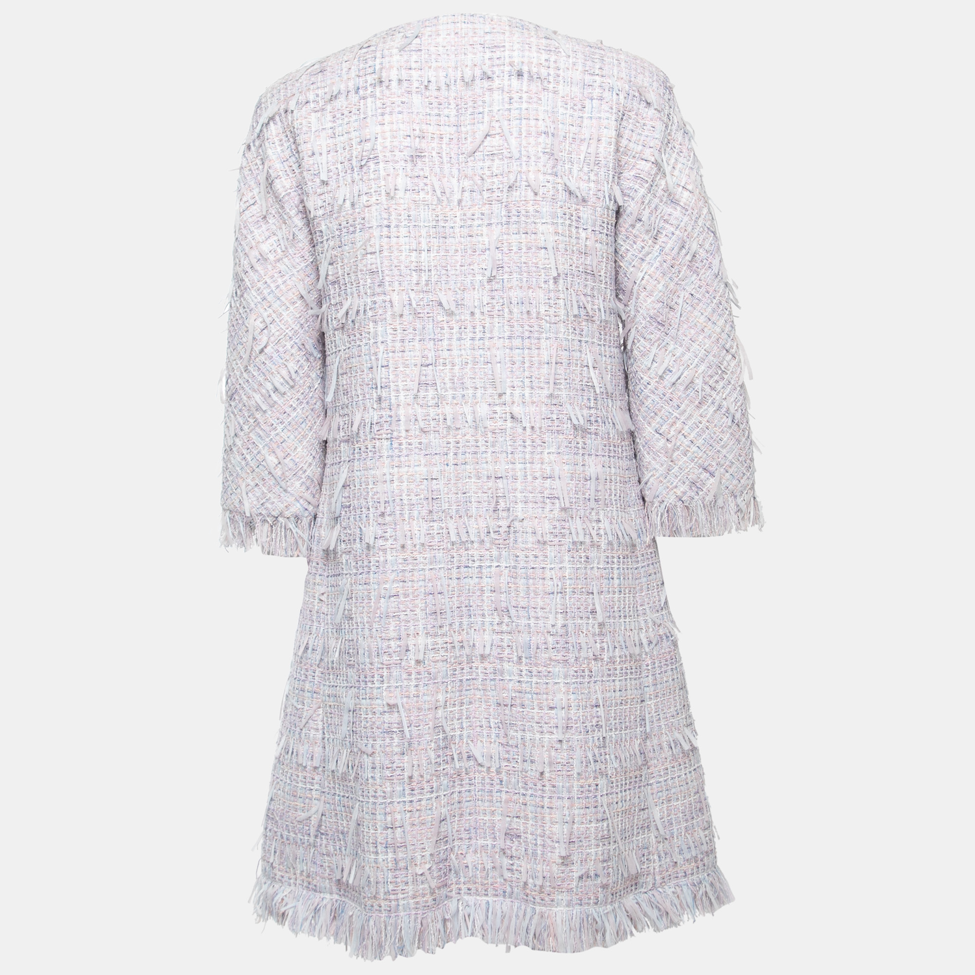 

Chanel Purple/Pastel Tweed Fringed Coat