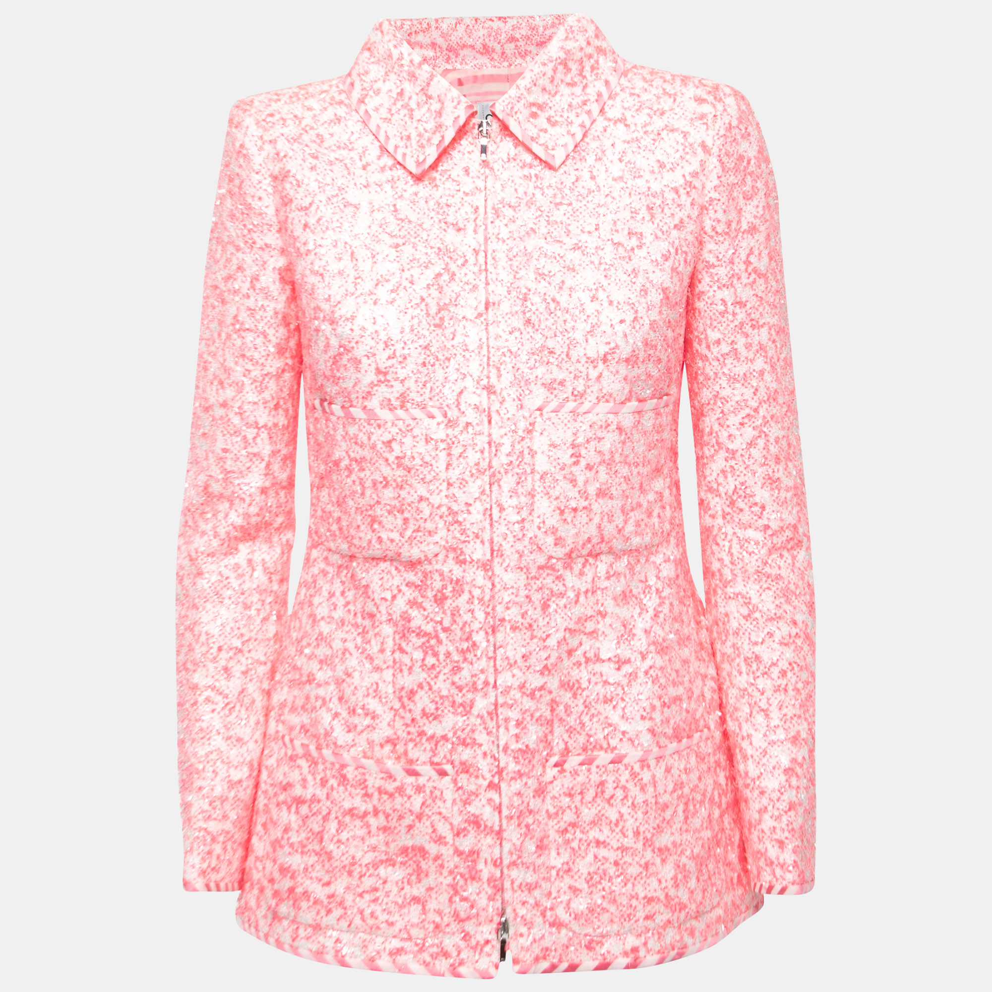 

Chanel Pink Textured Synthetic Zip-Up Jacket