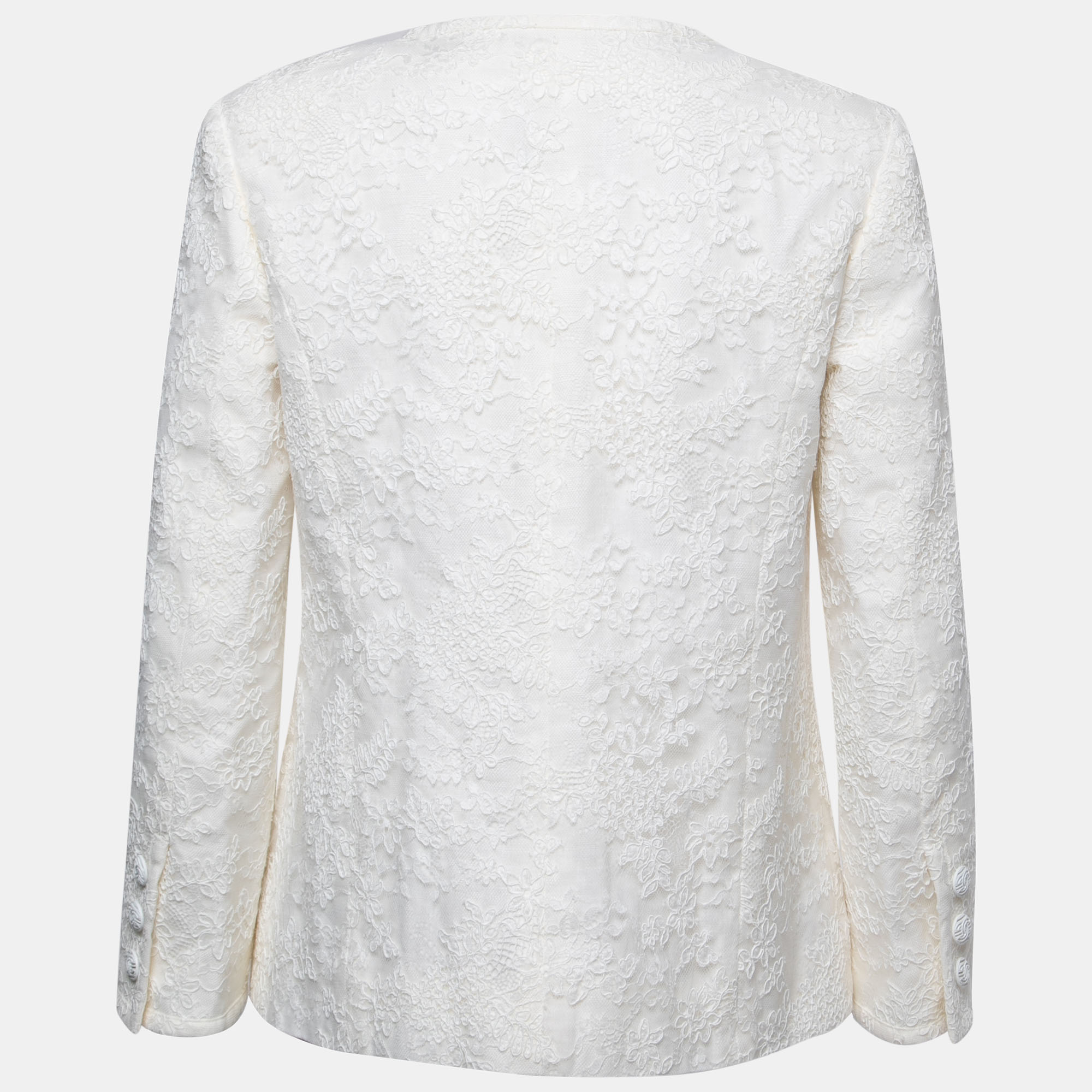 

Chanel White Floral Lace Buttoned Jacket