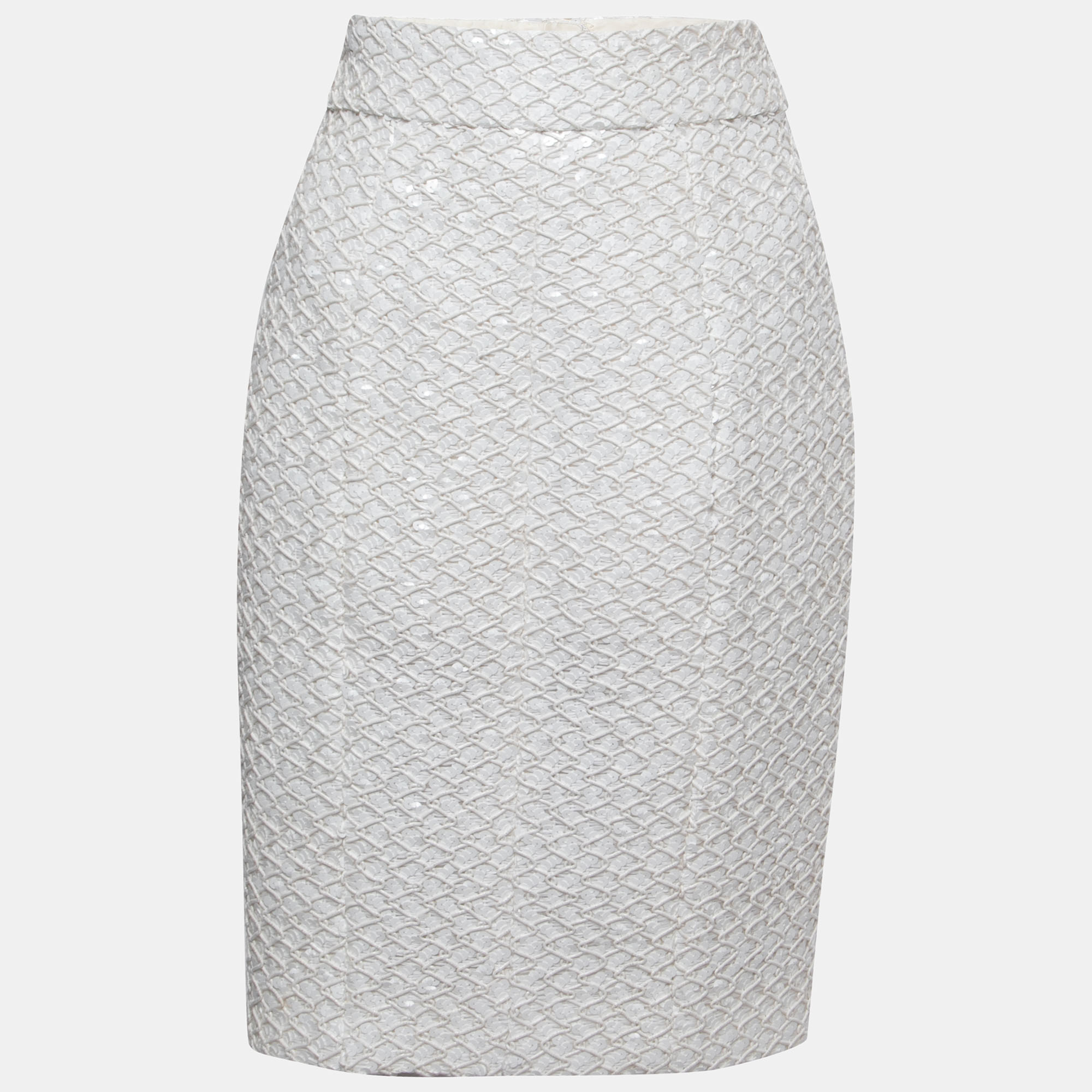 Pre-owned Chanel White Sequined Pencil Skirt M