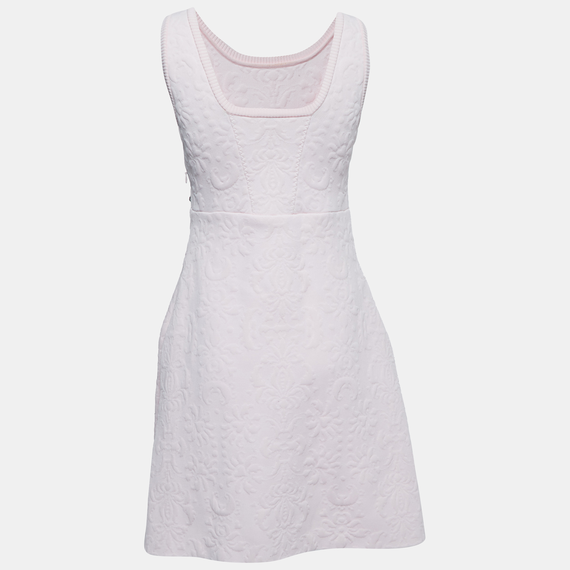 

Chanel Light Pink Floral Embossed Knit Sleeveless Flared Mini Dress