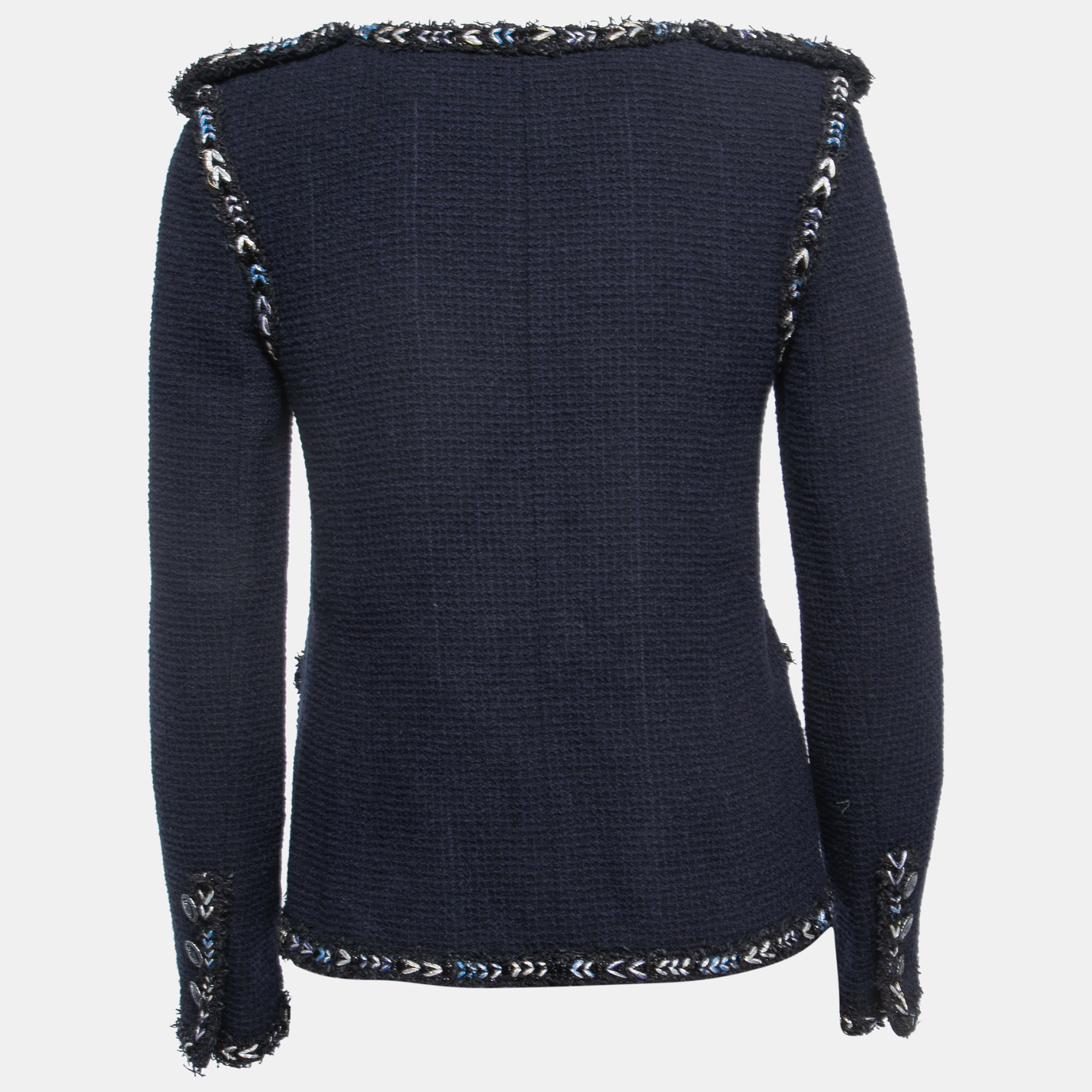 

Chanel Navy Blue Tweed Braided Trim Detail Jacket