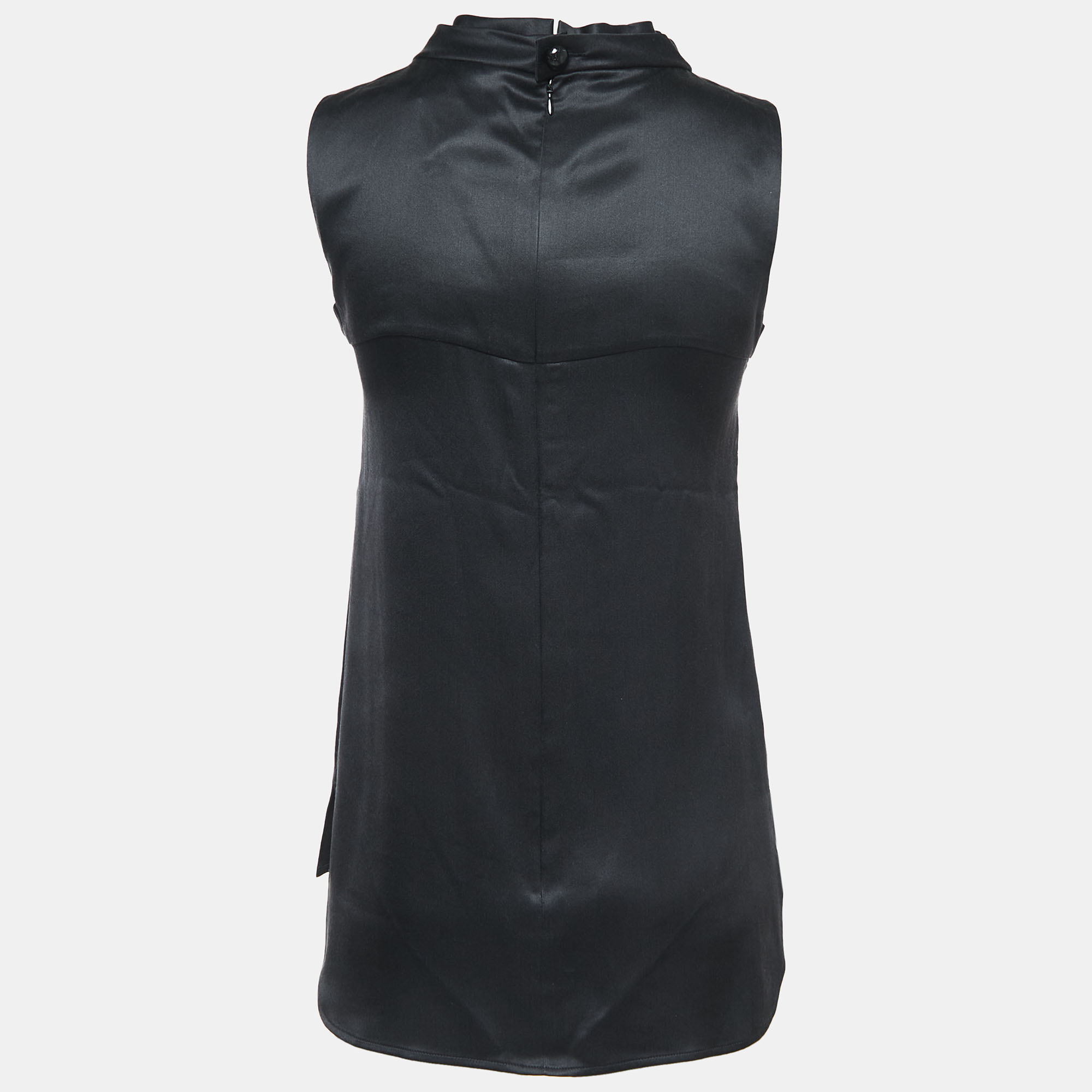 

Chanel Black Silk Satin High Neck Sleeveless Blouse