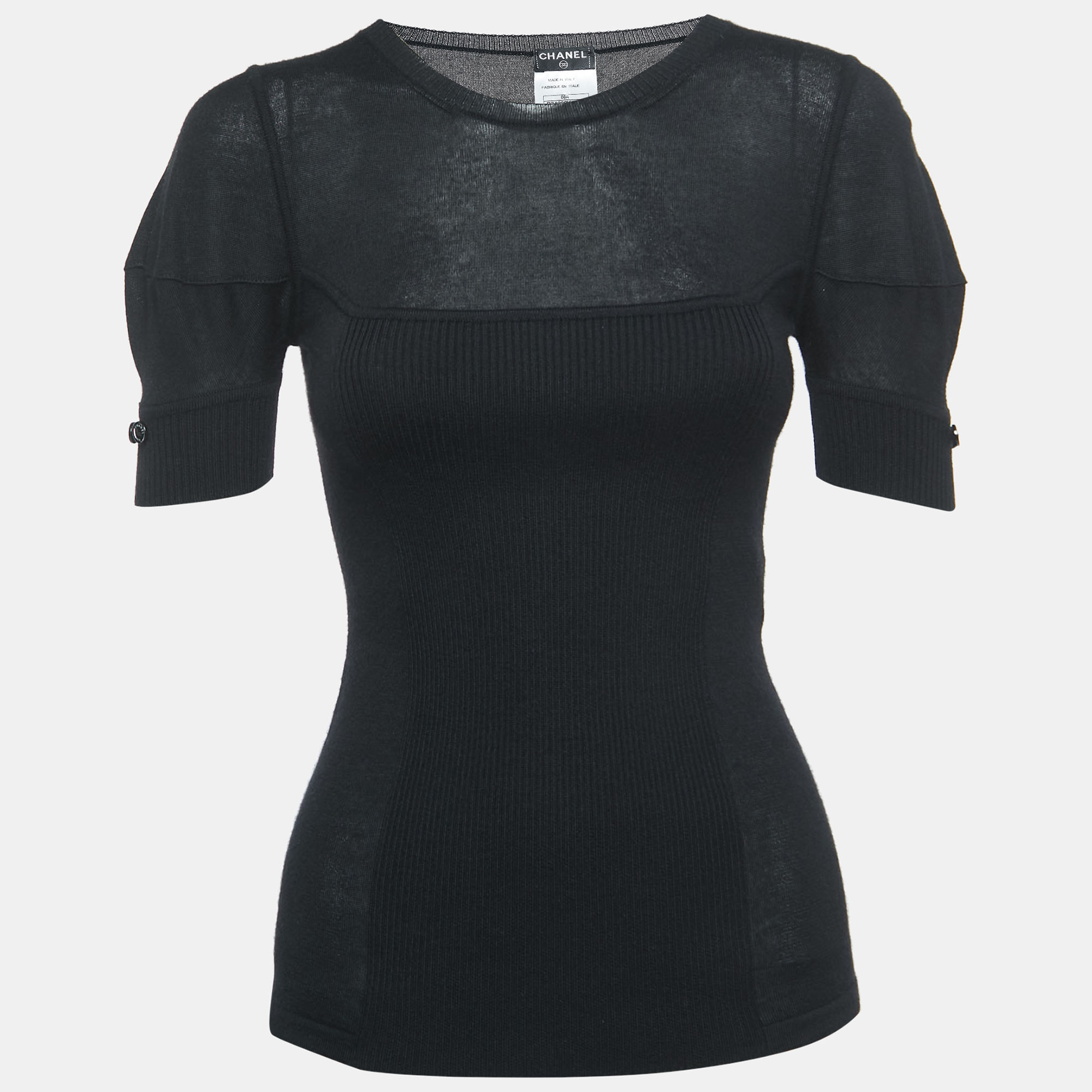 

Chanel Black Cashmere & Silk Removable Sleeve Jumper